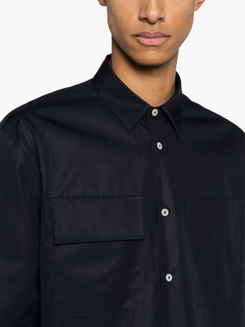 Jil Sander o1loc1c0426 Pointed Collar Organic Cotton Shirt in Black Size US M / EU 48-50 / 2 - 5 Thumbnail