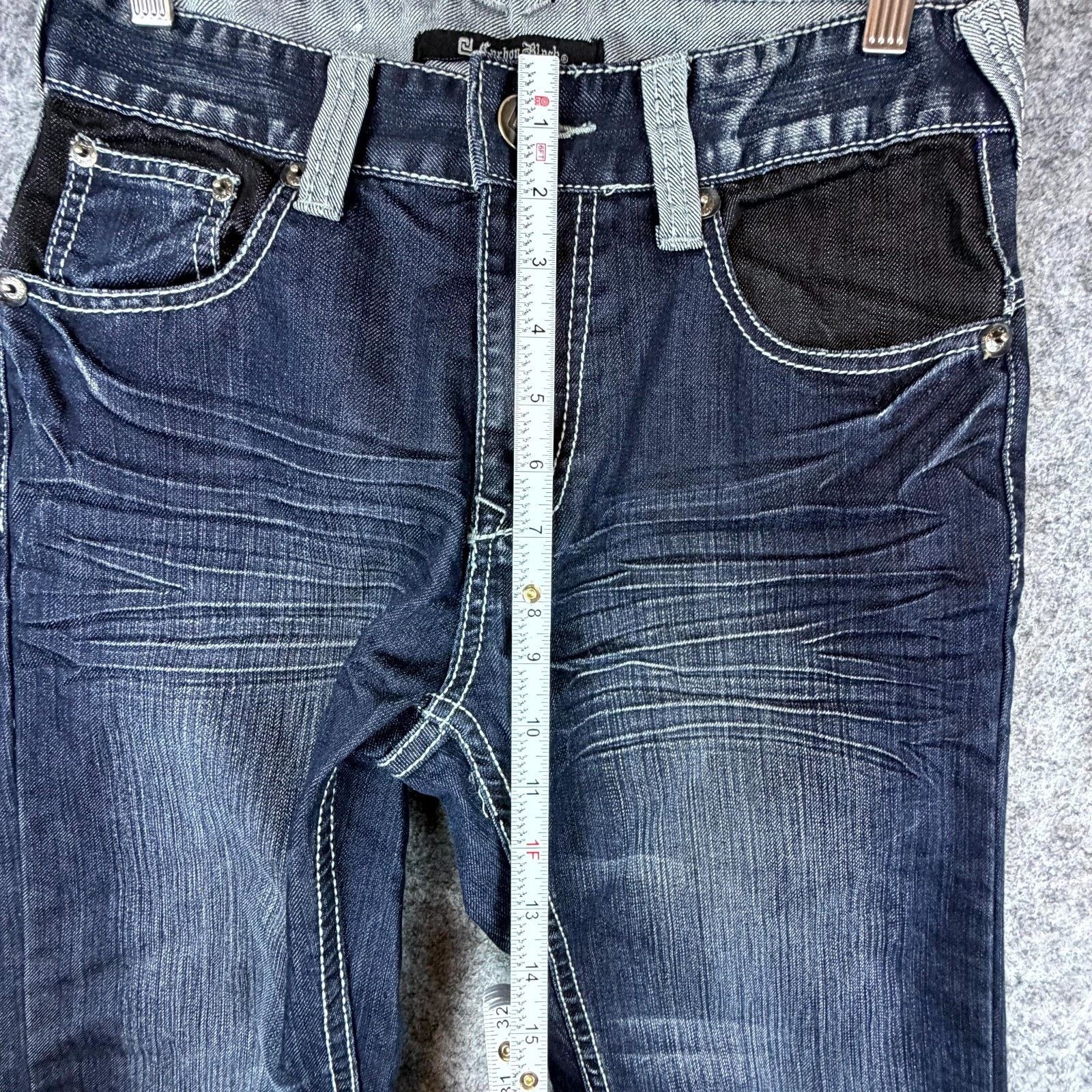 Carbon Carbon Black Jeans 28 Blue Straight Flap Pocket Y2K Grunge Size 28" / US 6 / IT 42 - 6 Thumbnail
