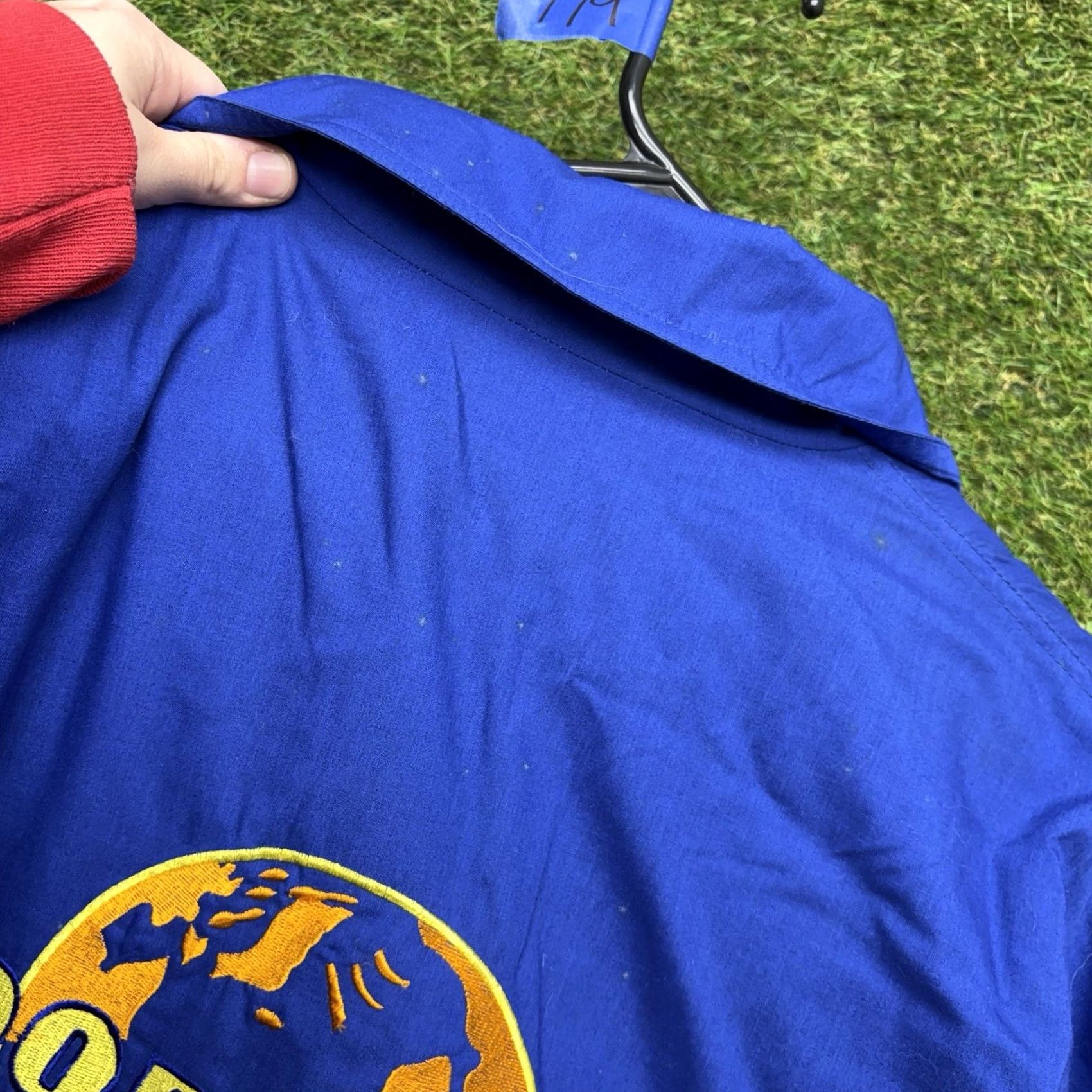 Vintage VINTAGE Goodyear Jacket Mens XL Bomber Racing Embroidered Blue Zip Up Earth Nylon Satin Lining Pattern Solid Compact Casual Mens Jacket Size US XL / EU 56 / 4 - 5 Thumbnail