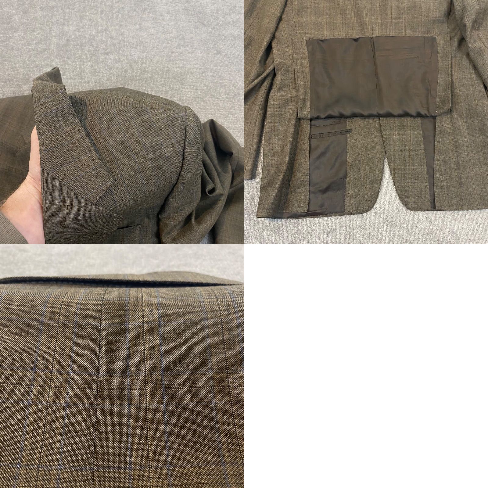 Canali CANALI Blazer Mens EU 54 L US 44 Suit Jacket Brown Wool 2-Button Windowpane Long Regular Size 46R - 11 Thumbnail