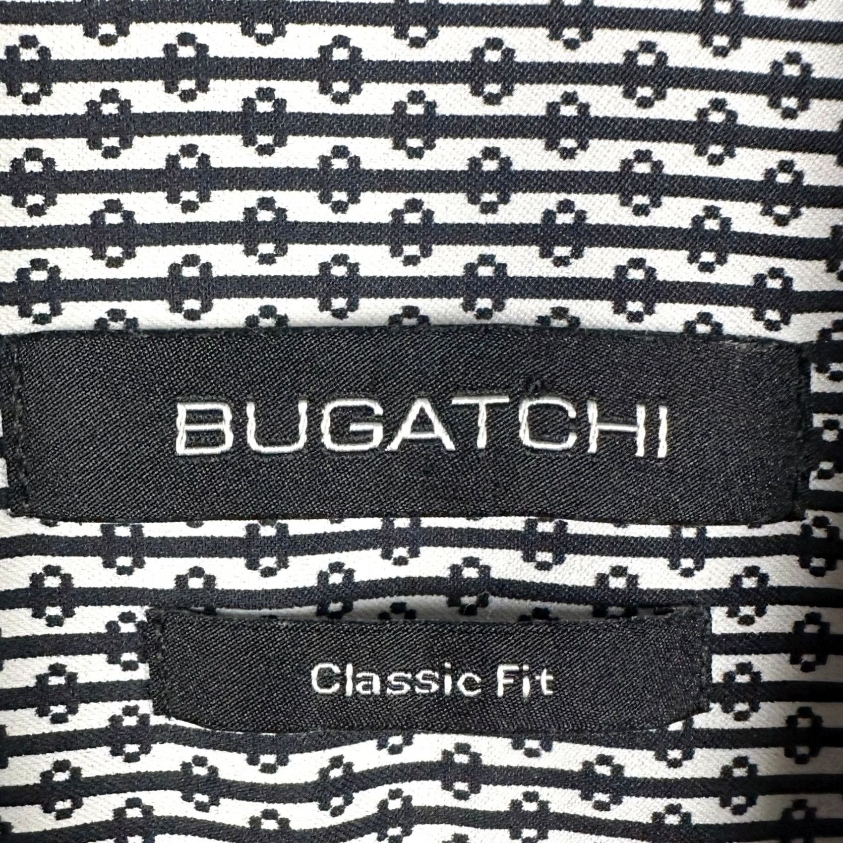BUGATCHI Bugatchi Shirt Mens XL Blue White Classic Fit Button Up Geometric Stretch EUC Size US XL / EU 56 / 4 - 4 Thumbnail