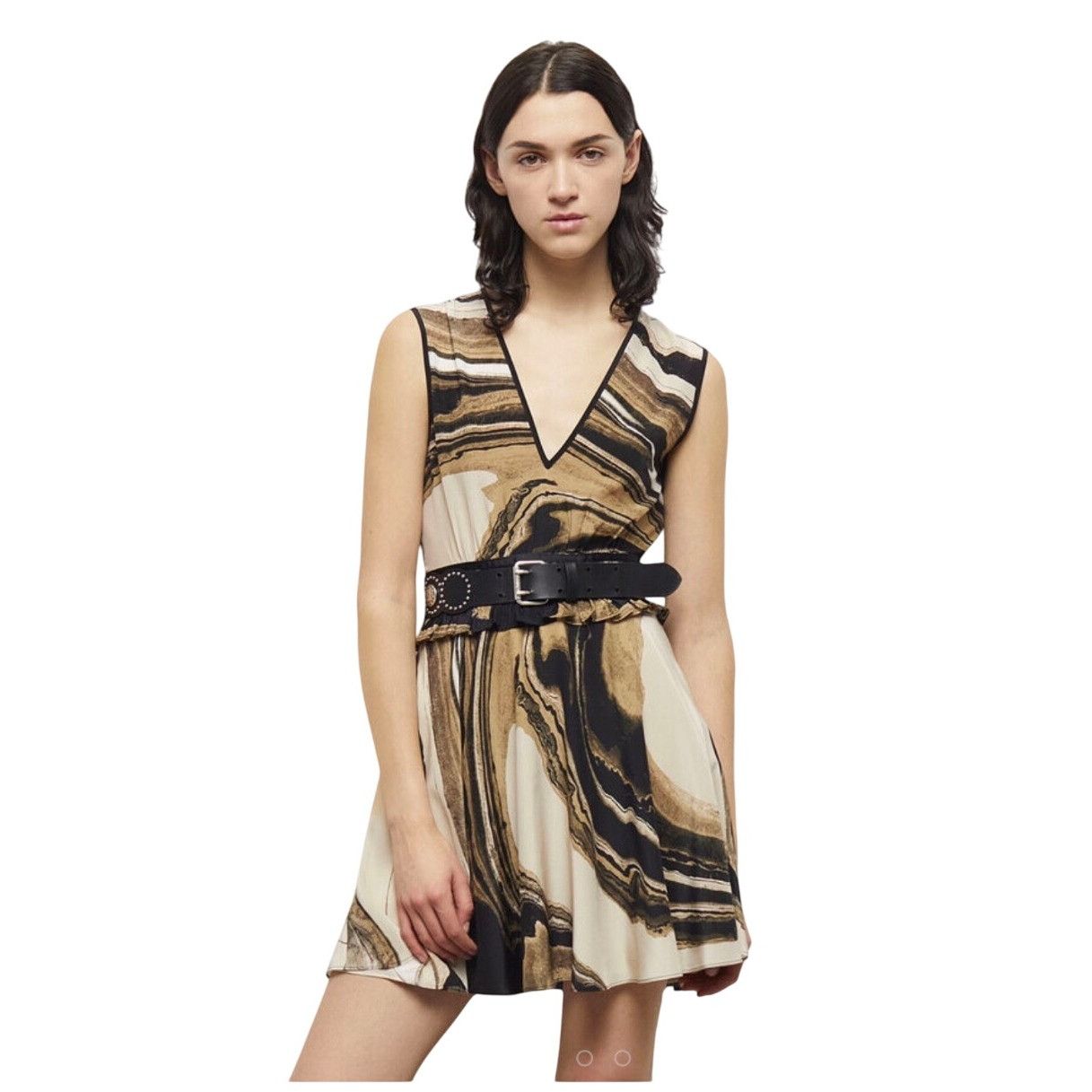 The Kooples The Kooples Womens Short Printed Silk Dress Beige Brown Size Size M / US 6-8 / IT 42-44 - 1 Thumbnail