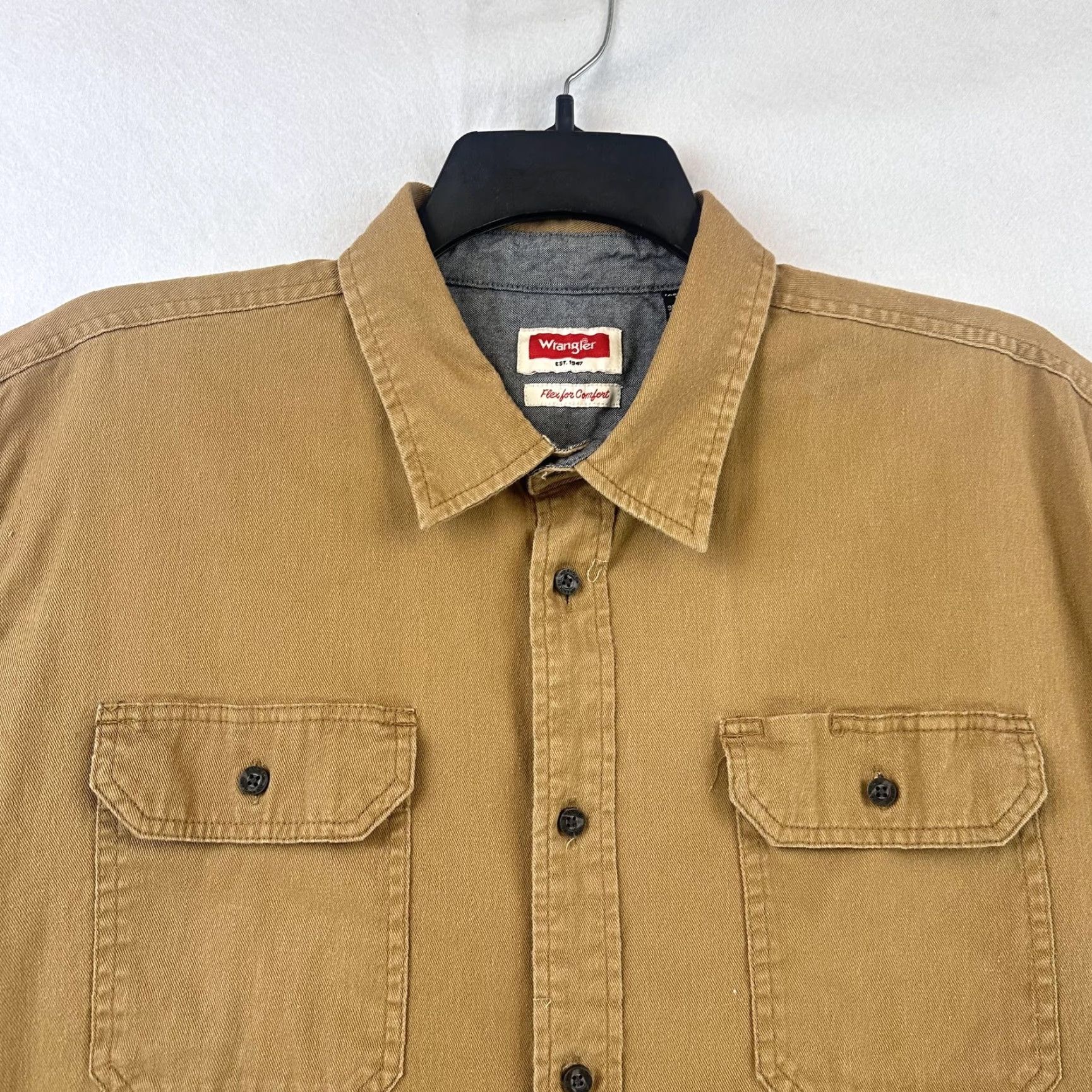Wrangler Wrangler Shirt Mens XL Brown Comfort Flex Button Up Long Sleeve Work Casual Twill Cotton Spandex Pockets Western Vintage: No Size US XL / EU 56 / 4 - 4 Thumbnail