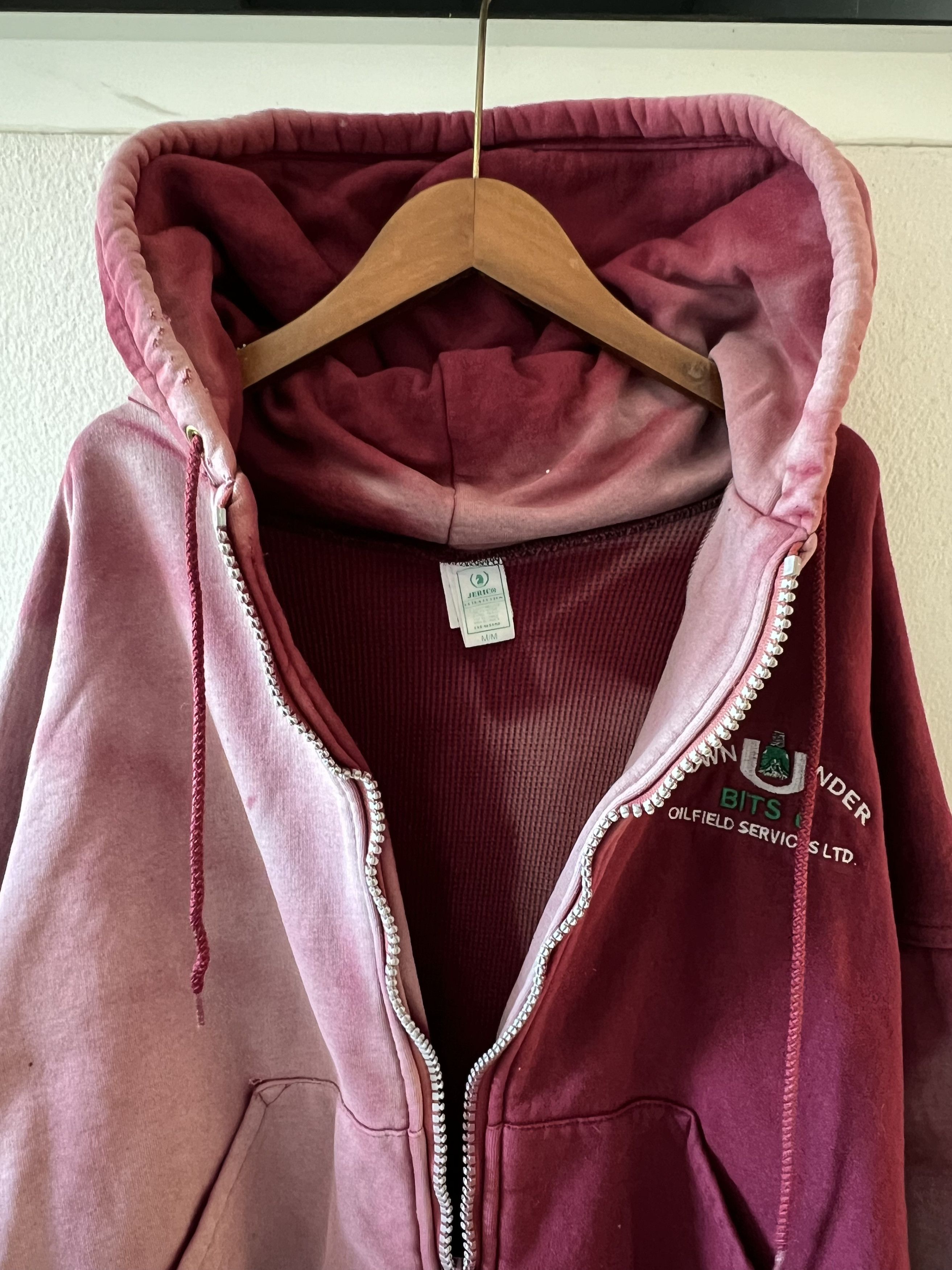 VINTAGE 90S THERMAL LINED DISTRESSED HOODIE KNIT WAFFLE