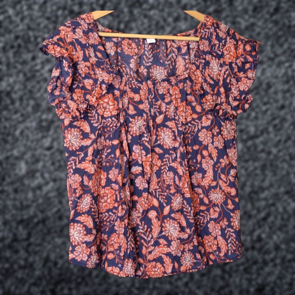 Old Navy EUC Old Navy Top Floral Pleated Ruffle Lightweight Black/Red Womens S #A1-127 Size S / US 4 / IT 40 - 1 Thumbnail