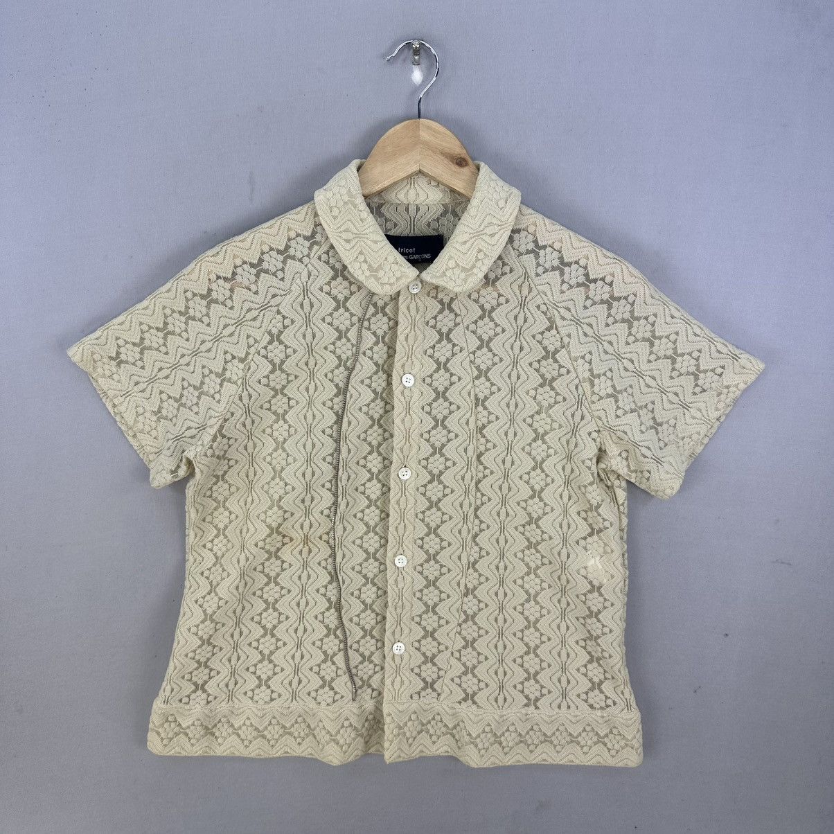 Vintage AD1999 Tricot CDG Lace Short Sleeve Button Up Blouse