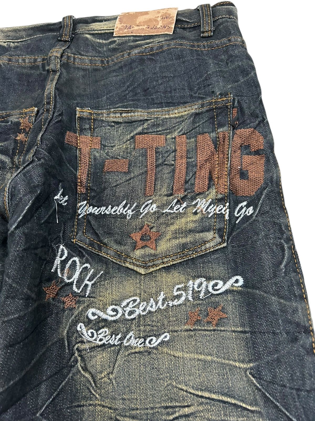 Le Grande Bleu (L.G.B.) Y2k Taiting Baggy Jeans Mud Washed Clawn Marks Size US 33 - 9 Thumbnail