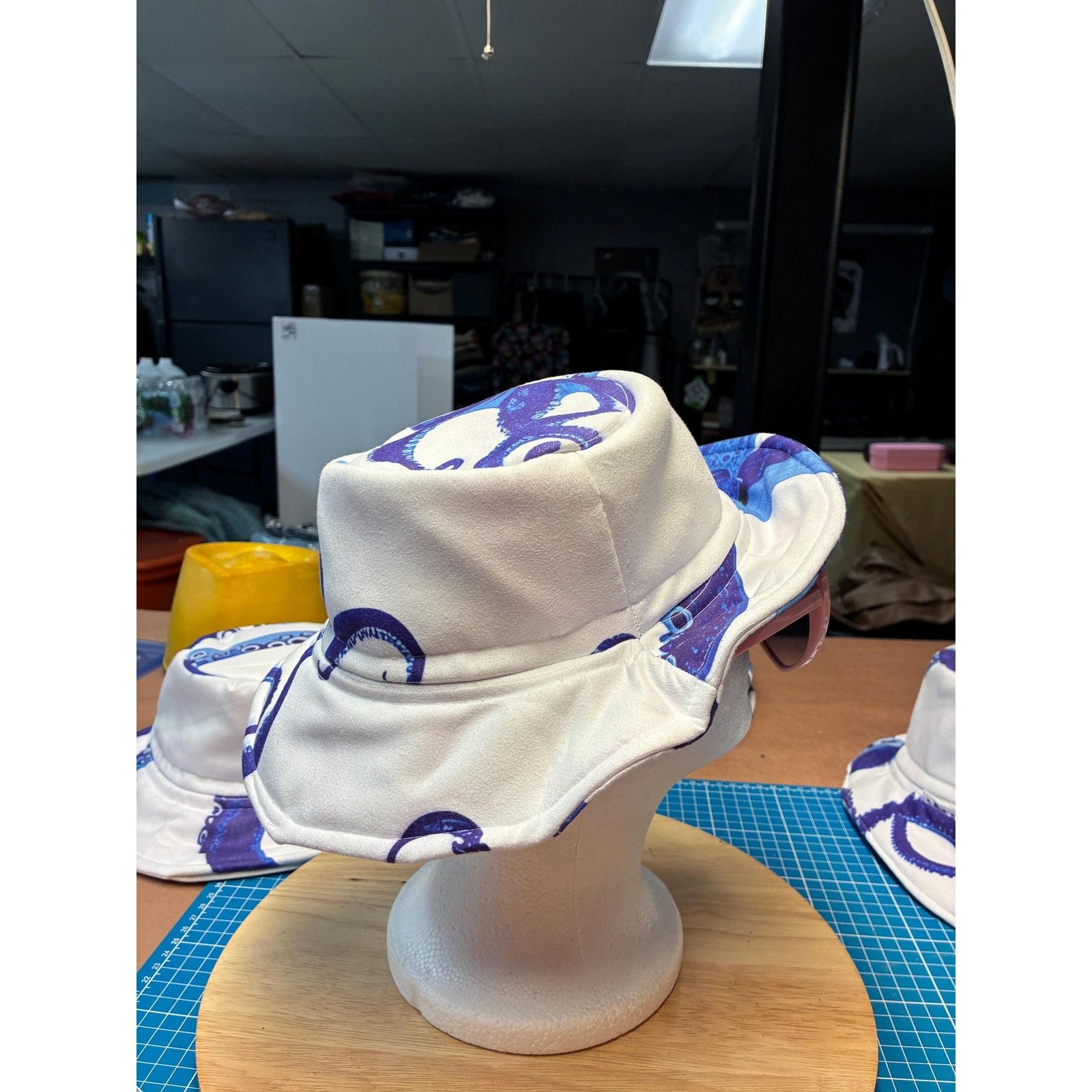 Other Upcycled Coastal Bucket Hat – Blue & White Octopus Print, Size ONE SIZE - 16 Thumbnail