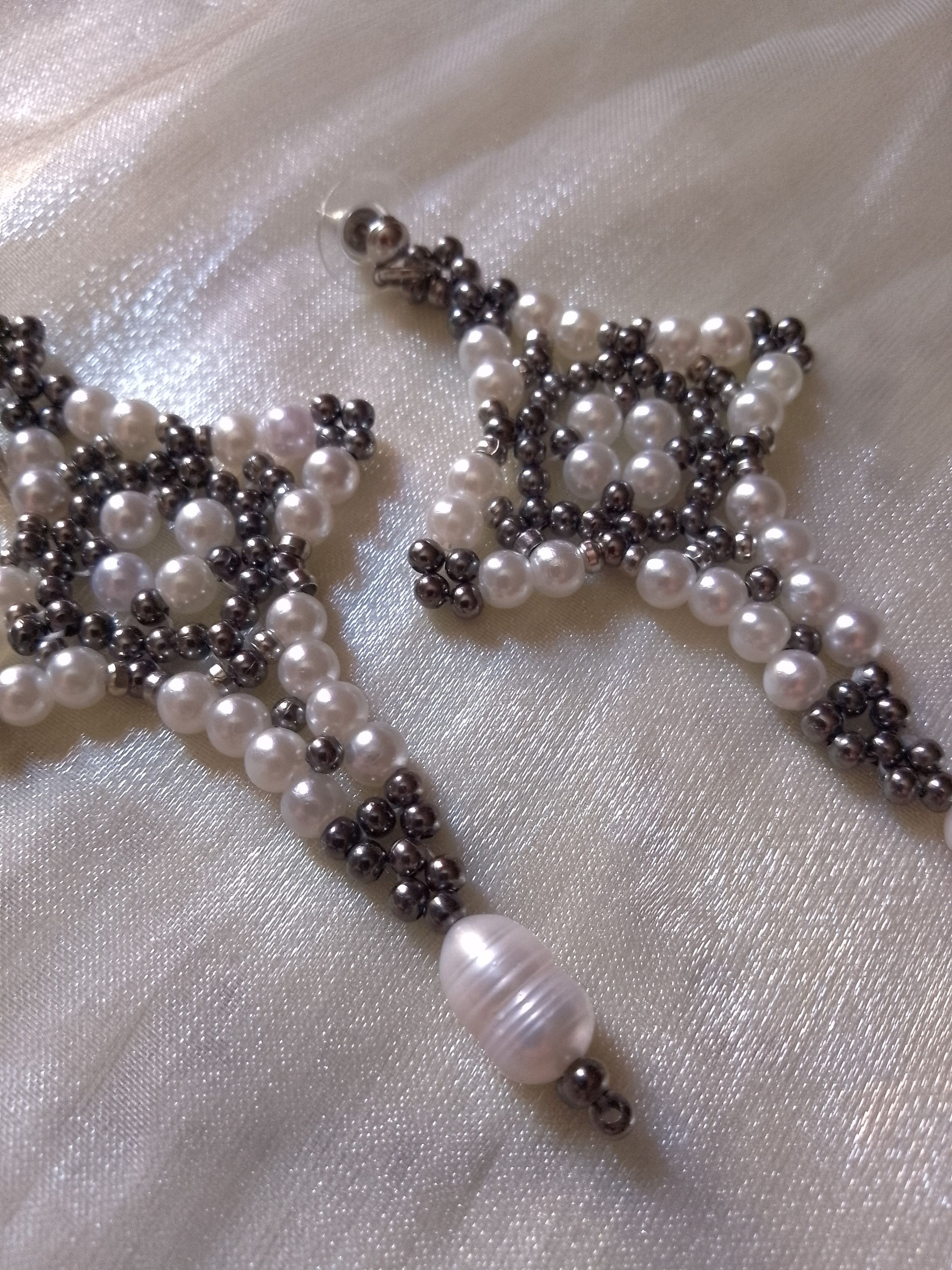 Handmade Cross Earrings Gothic freshwater pearls dangling Size ONE SIZE - 5 Thumbnail