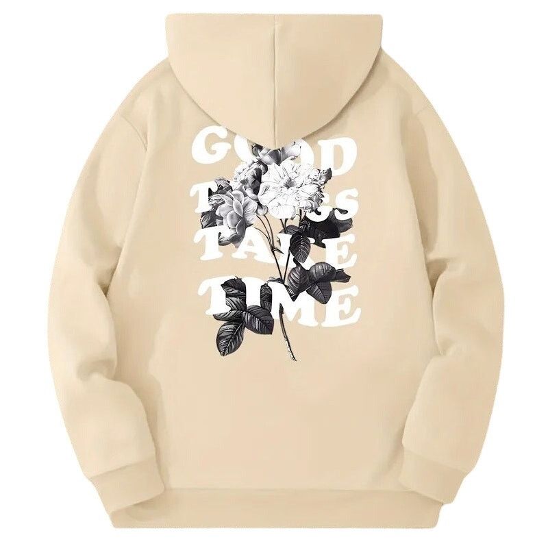 Shein Unisex 'Good Things Take Time' Floral Print Hoodie, Size S Size US S / EU 44-46 / 1 - 1 Preview