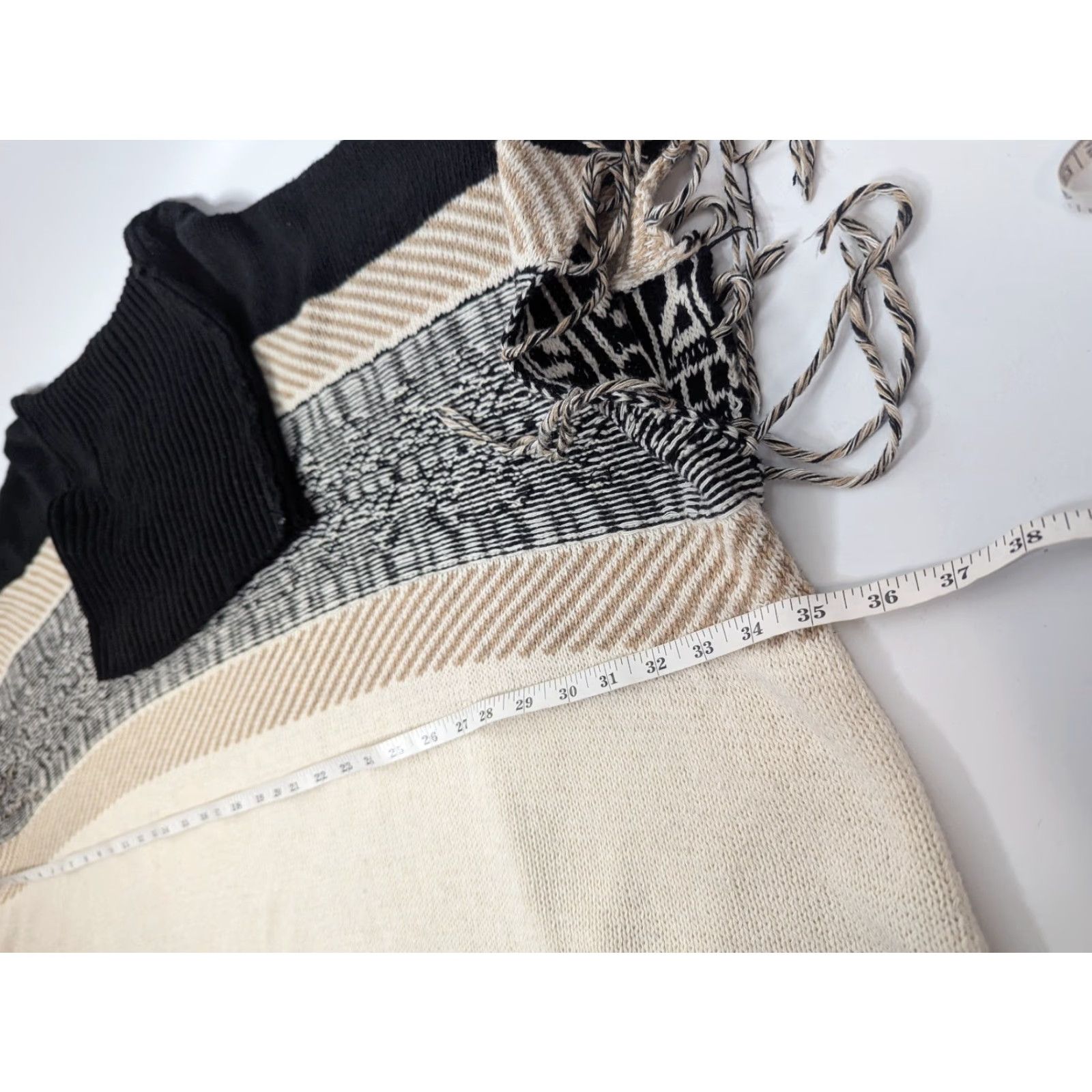 Vintage VINTAGE Northern Angel Sweater Poncho Womens S/M Black Beige Stripe Fringe Cowl Neck Size S / US 4 / IT 40 - 4 Thumbnail