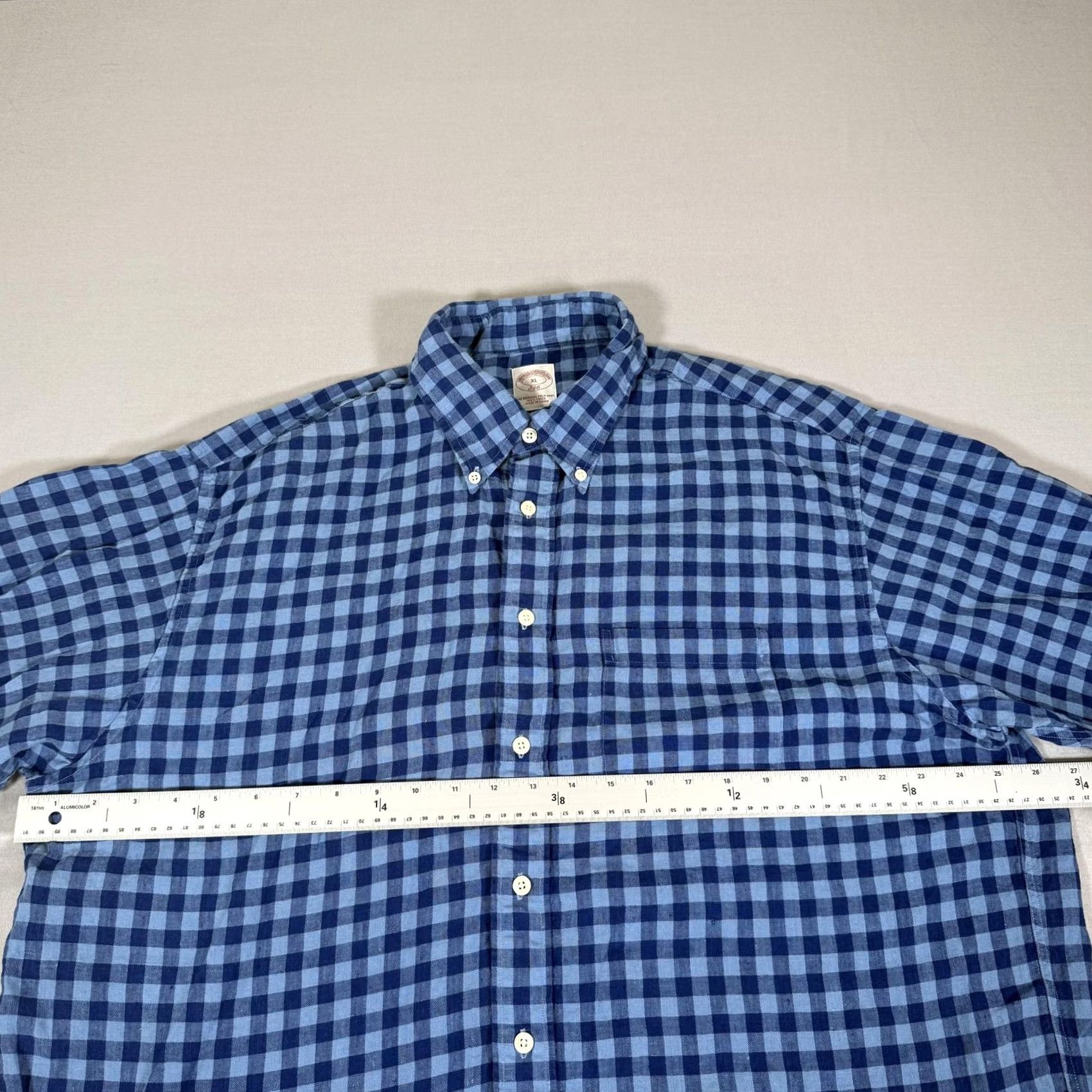 Brooks Brothers Brooks Brothers Shirt Mens XL Blue Gingham Check Linen Button Up Lightweight Short Sleeve Casual Button-Front Collared Size US XL / EU 56 / 4 - 4 Thumbnail