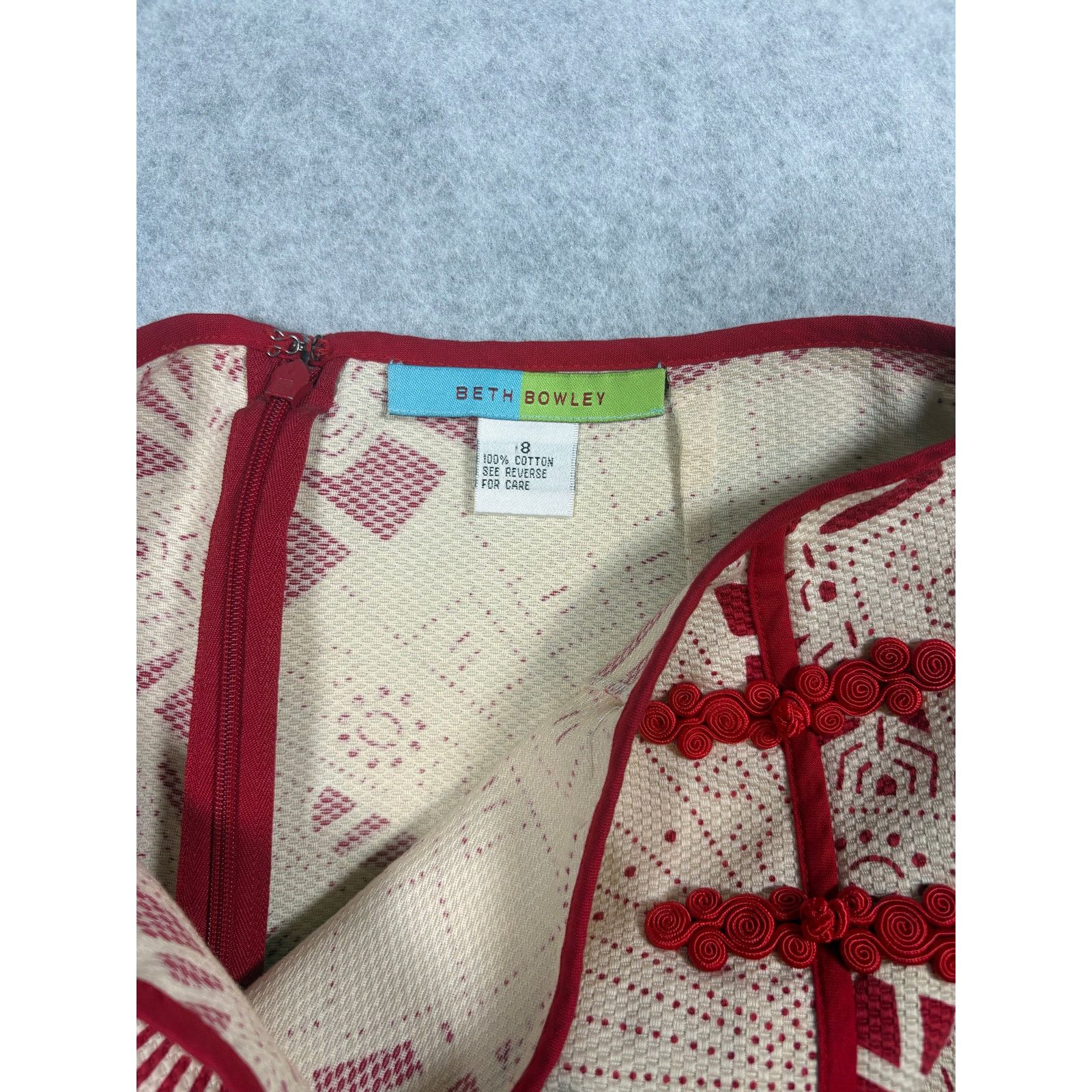 Other Beth Bowley Red Cream Fan Print Wrap Style, Unique #0526 Size 30" / US 8 / IT 44 - 3 Thumbnail