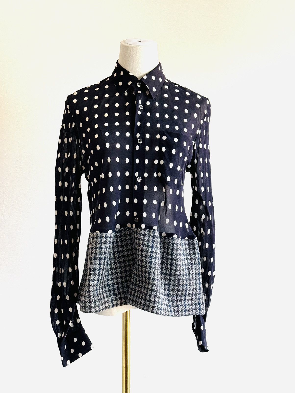 Comme des Garcons × Tricot Comme des Garcons Tricot Comme Des Garçons sheer polka dot herringbone blouse Size ONE SIZE - 1 Thumbnail