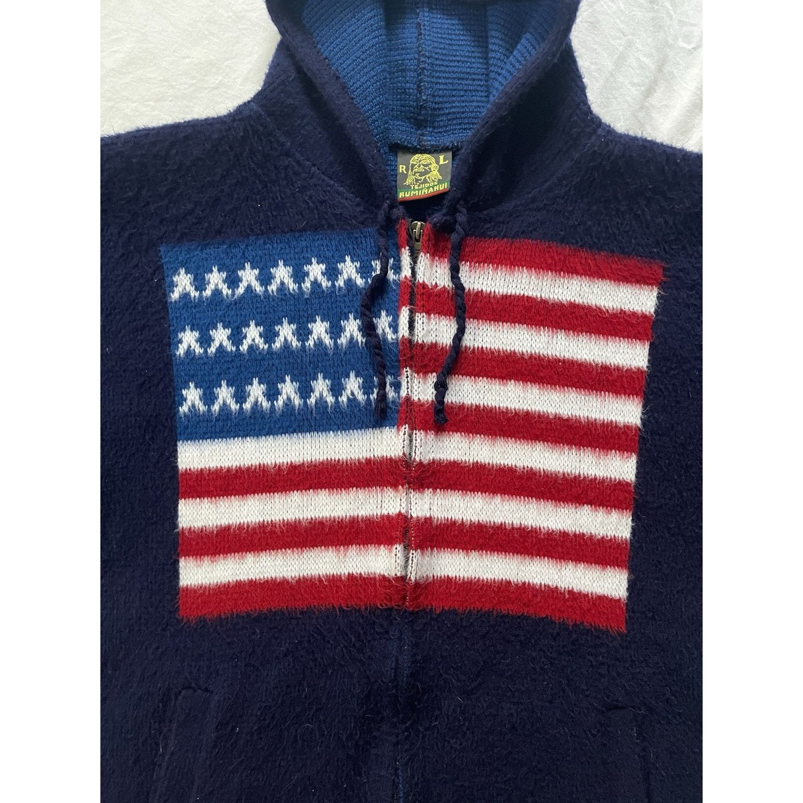 Other Vintage Tejidos Ruminahui Full Zip Hooded Navy Blue USA Flag Size US L / EU 52-54 / 3 - 4 Thumbnail