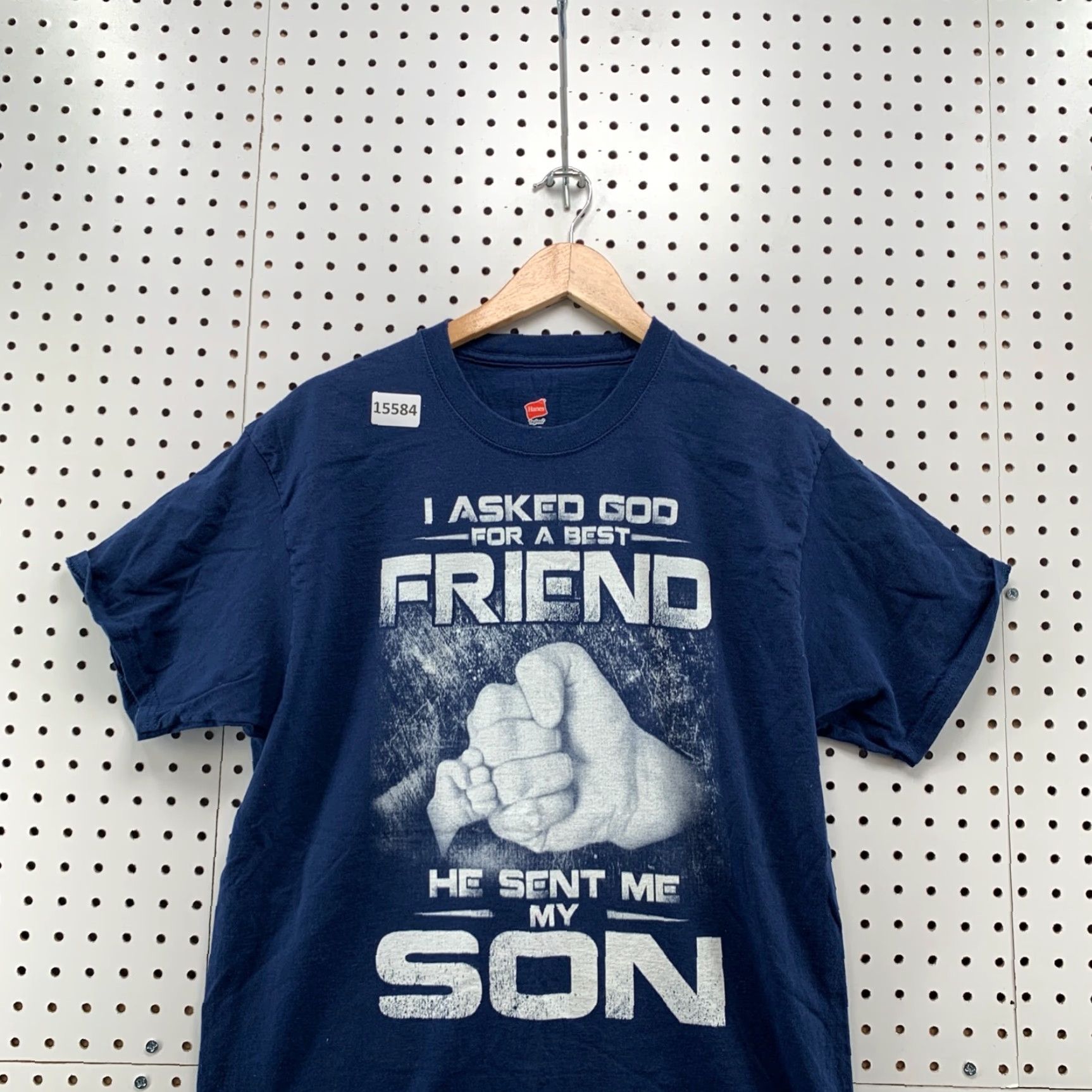 Hanes Religious Dad Shirt Mens Large God Sent Quote Son Short Sleeve Shirt Size US L / EU 52-54 / 3 - 5 Thumbnail