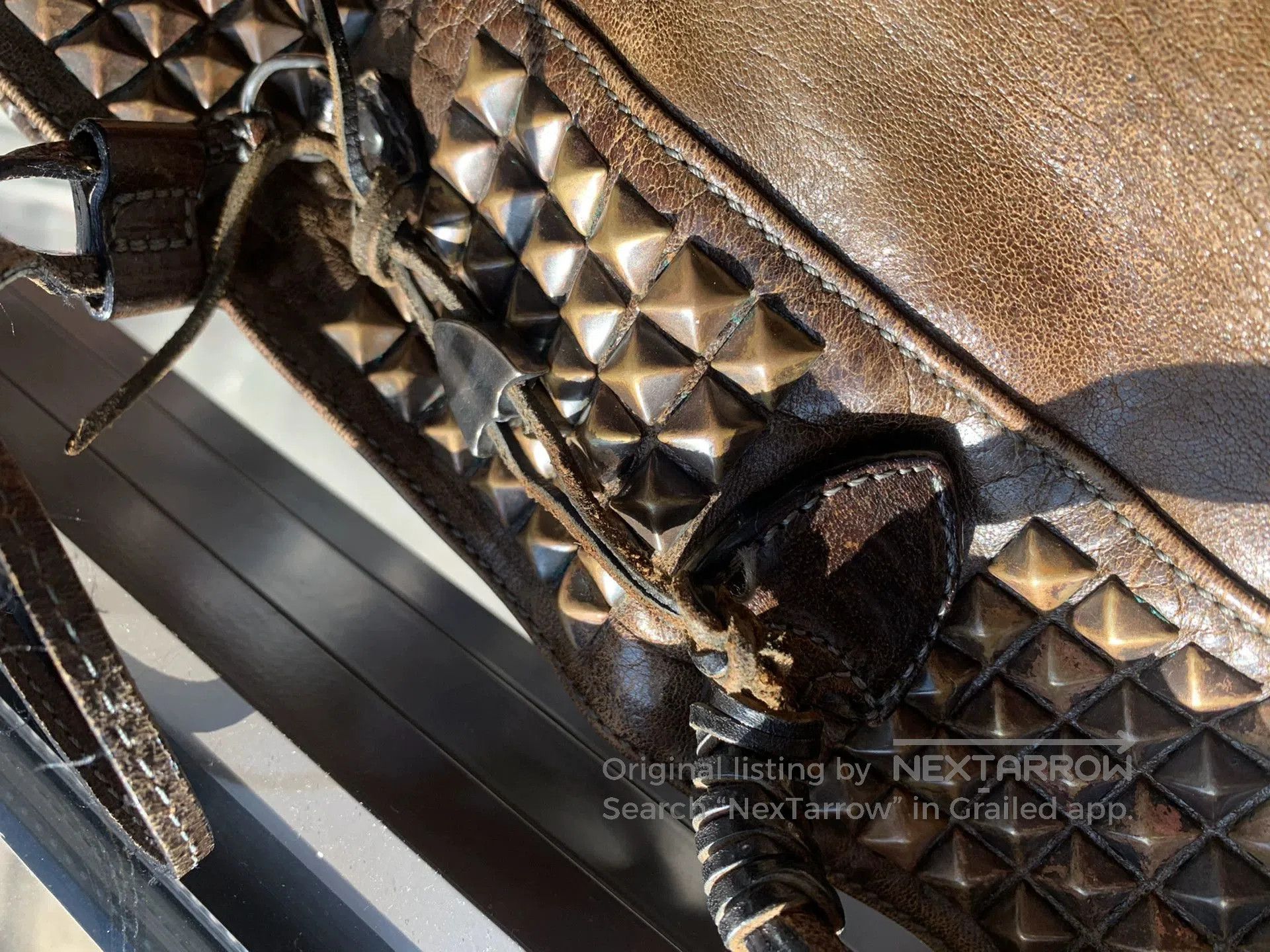 Japanese Brand Brown Leather Tote Bag with Studs. Size ONE SIZE - 7 Thumbnail