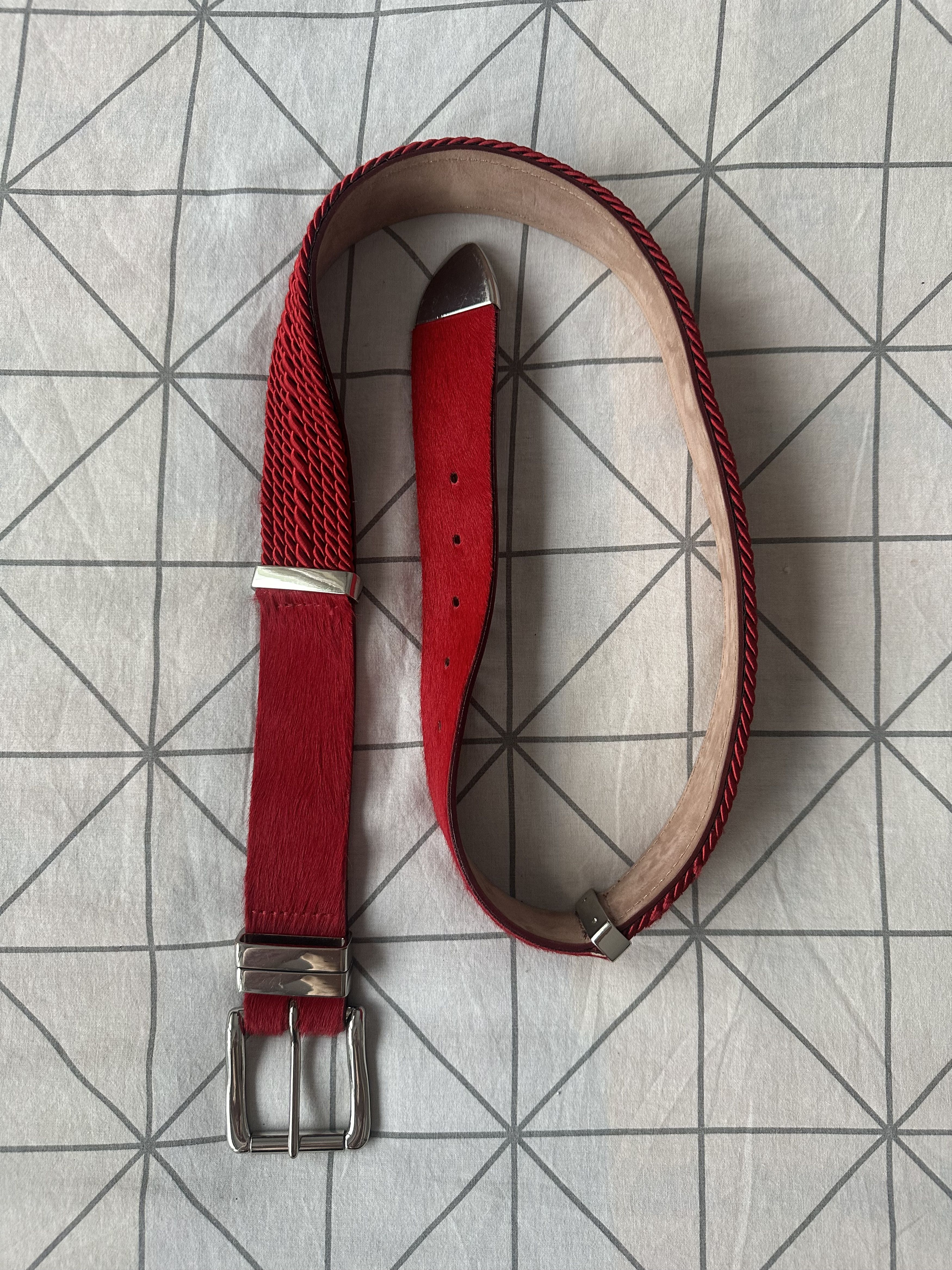 Balmain × H&M 2015 Balmain x H&M Pony Hair Red/Silver Belt Rare Size 38 - 3 Thumbnail