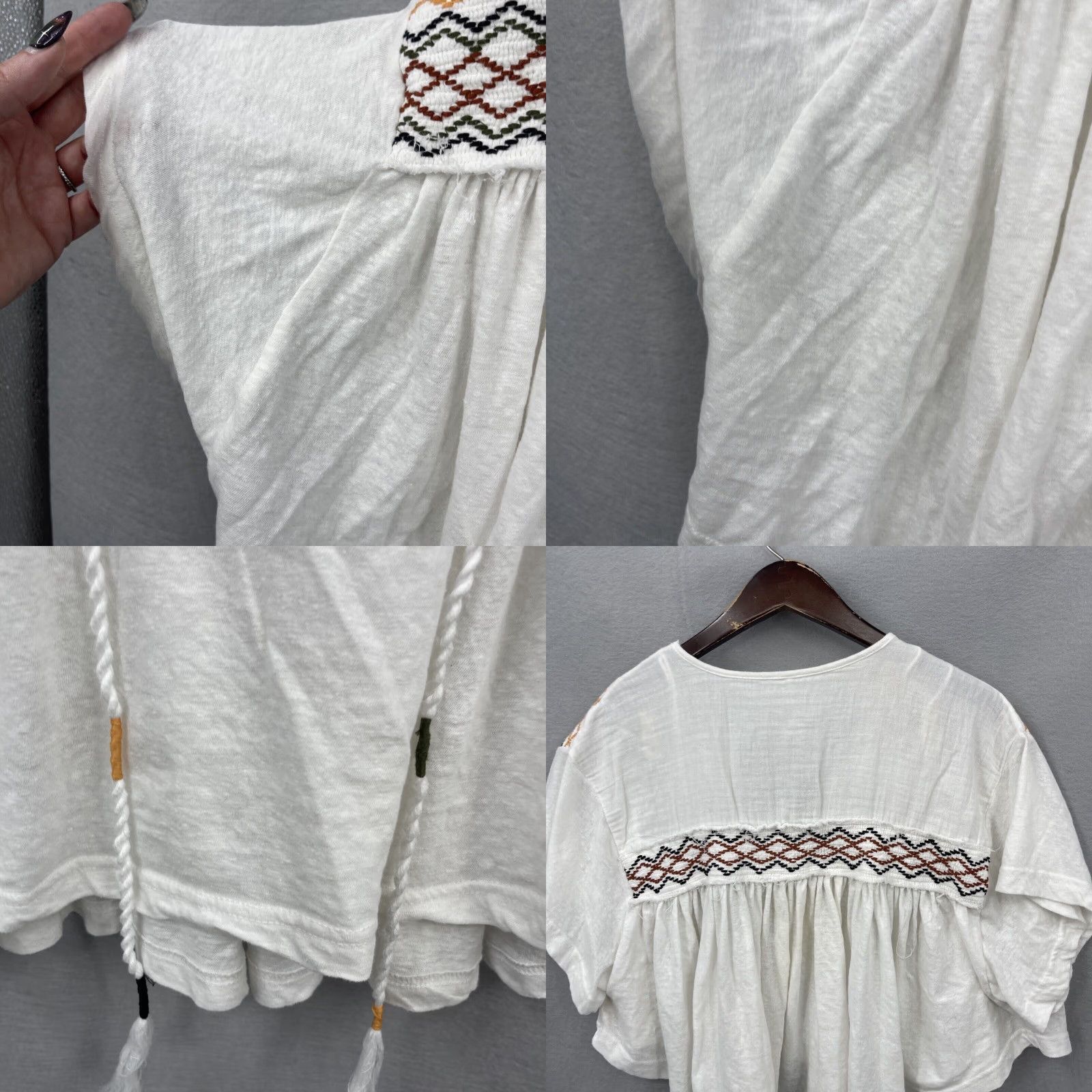 Free People Free People Boho Market Tee Women's Size S White Embroidered Short Sleeve V-Neck T-Shirt Size 28" / US 6 / IT 42 - 8 Thumbnail