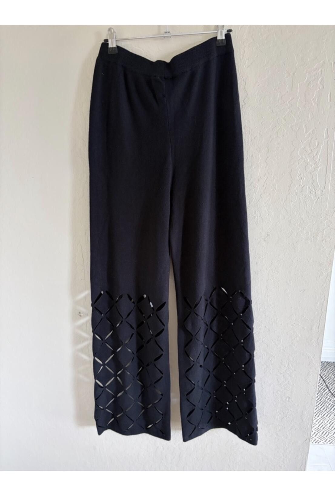Vivienne Westwood Vici Black Wide-Leg Knit Pants with Lattice Cutouts Size 32" / US 10 / IT 46 - 6 Thumbnail