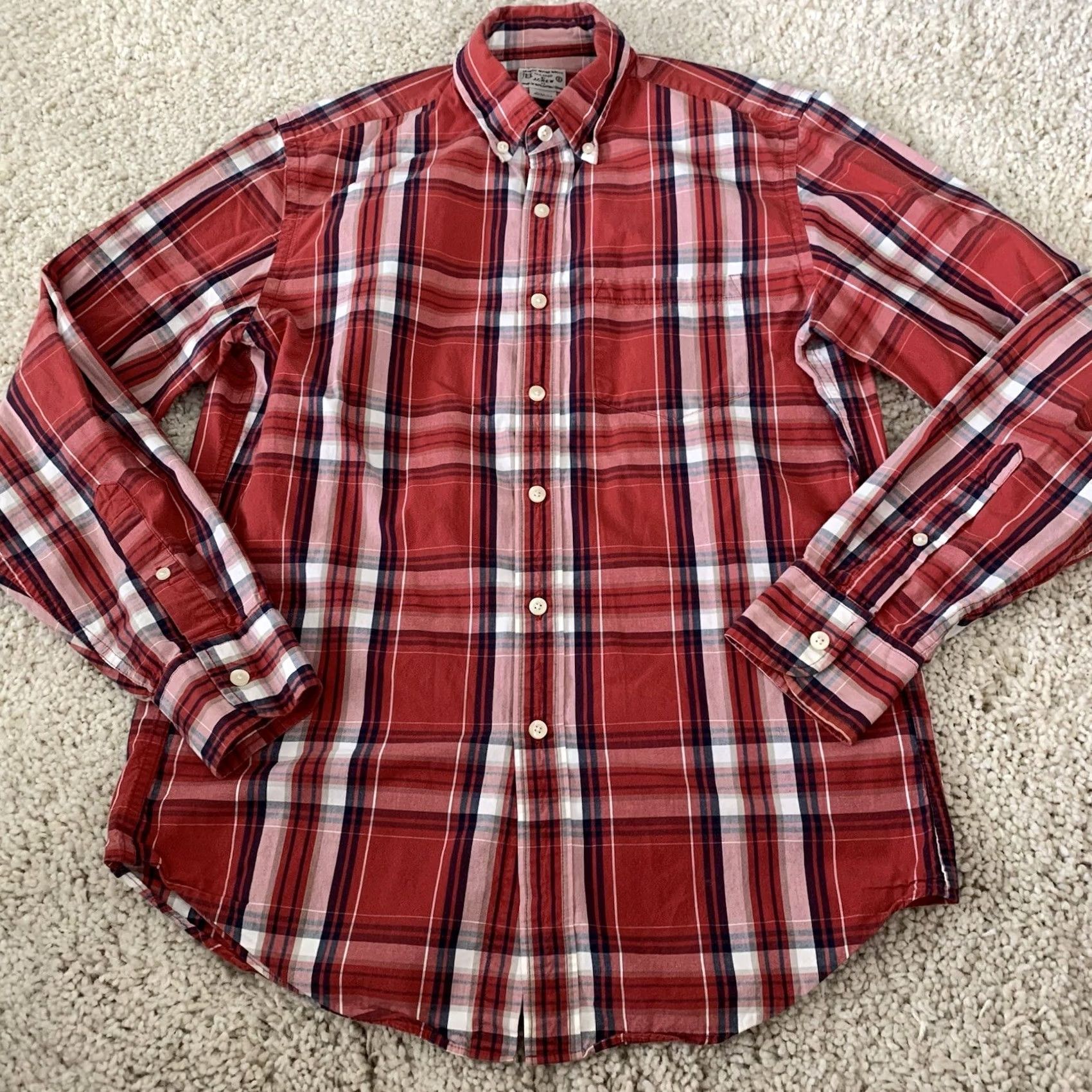 J.Crew J.CREW Shirt Mens Small Red Plaid Cotton Woven Button Down Long Sleeve Casual Size US S / EU 44-46 / 1 - 6 Thumbnail