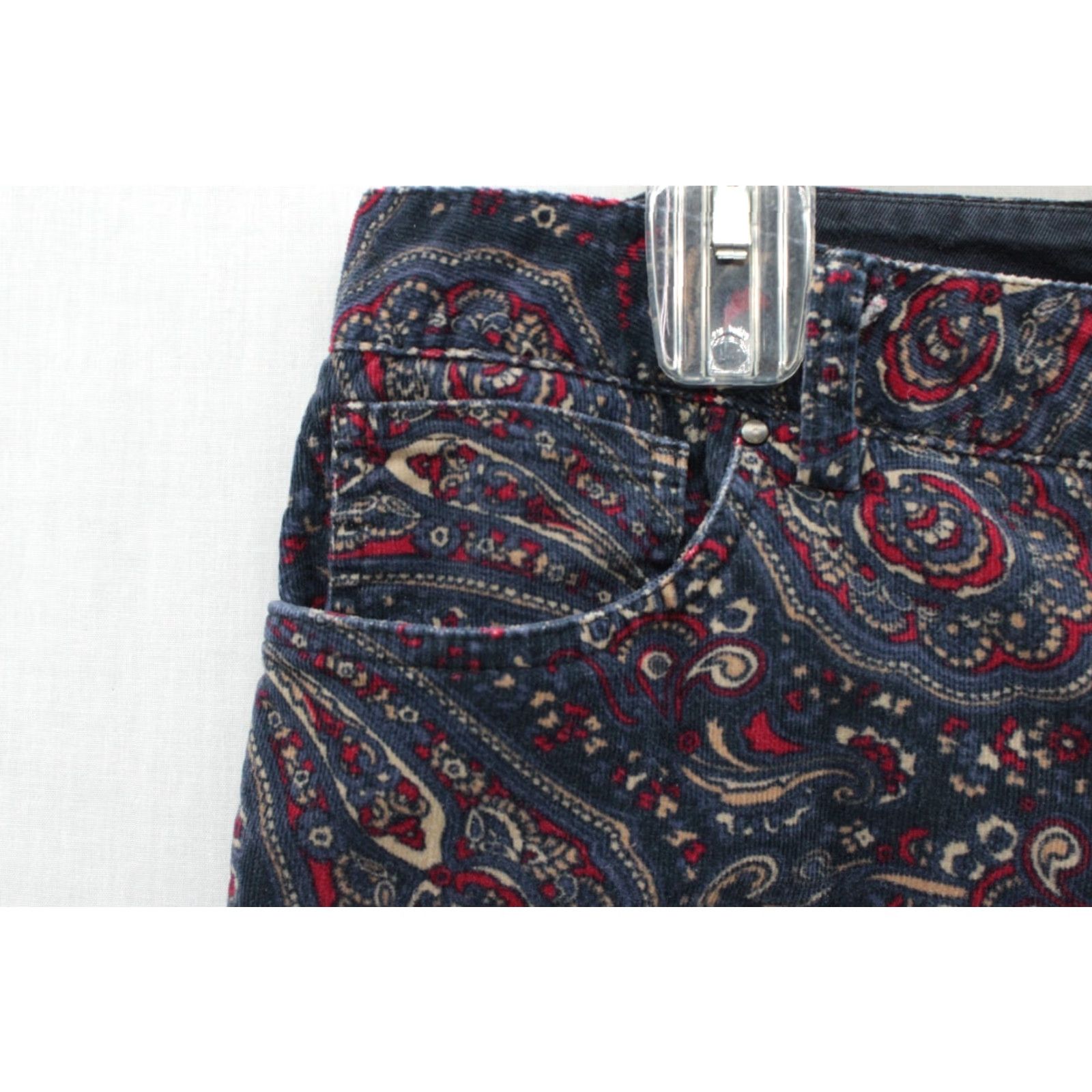 Tommy Hilfiger VINTAGE Tommy Hilfiger Corduroy Pants Womens 14 Navy Paisley Bootcut Trousers Y2K Size 36" / US 14 / IT 50 - 5 Thumbnail