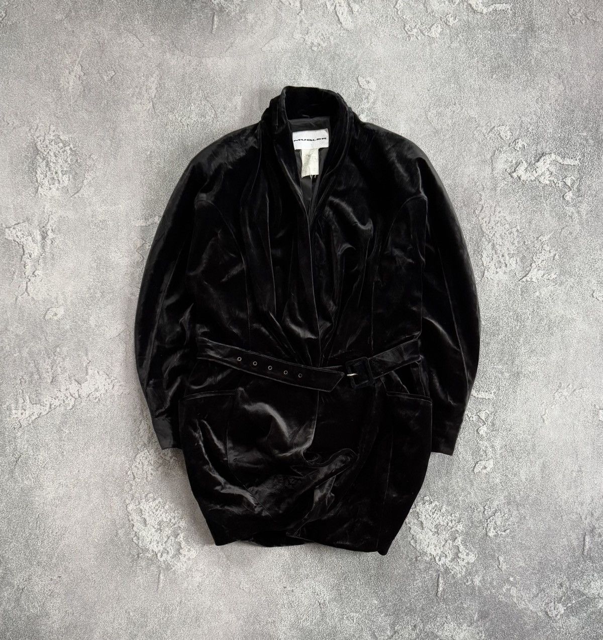 Mugler × Thierry Mugler MUGLER M/L velour velvet jacket blazer + belt vintage coat Size M / US 6-8 / IT 42-44 - 1 Thumbnail