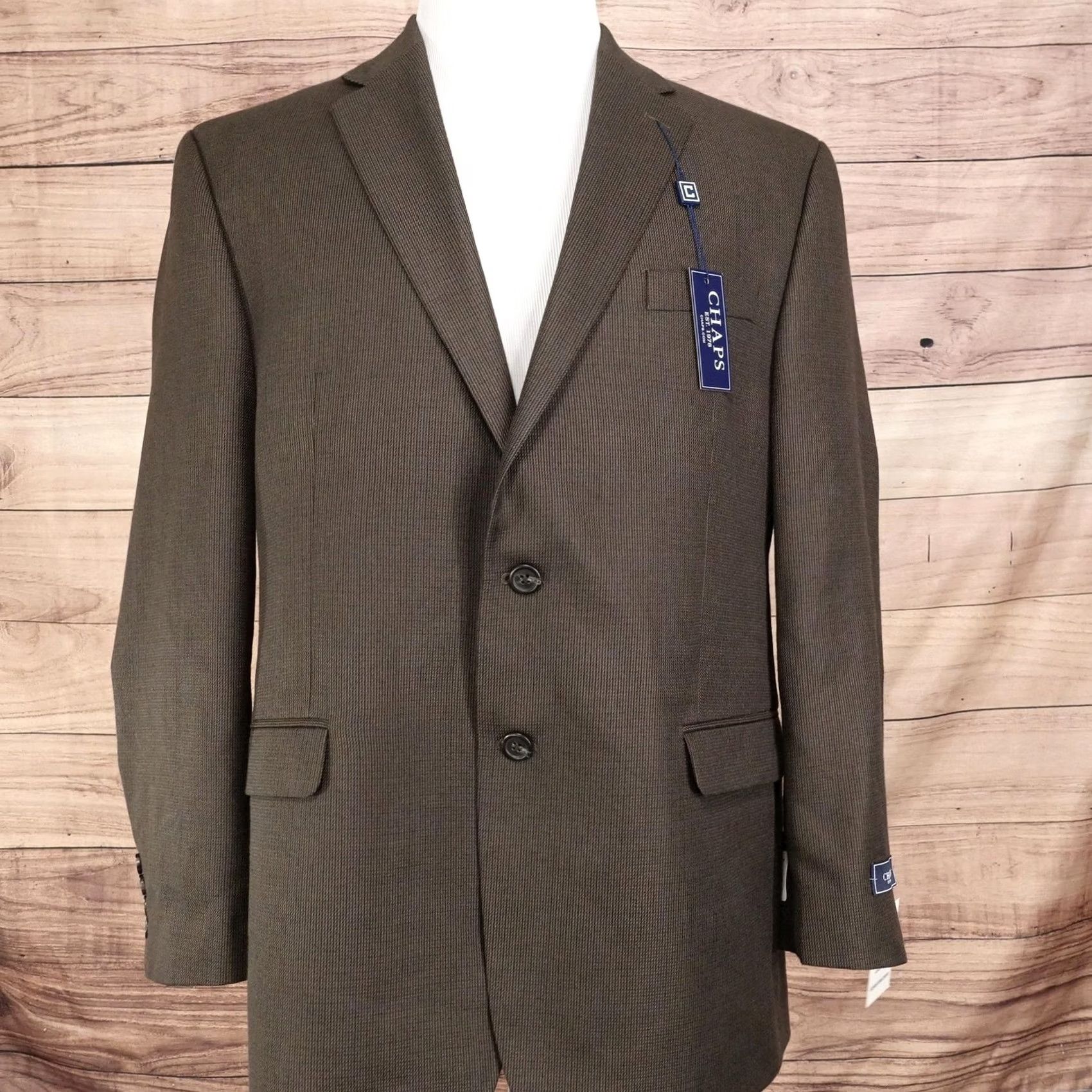 Chaps Chaps Blazer Sport Coat Olive 44R Polyester Rayon Tweed Notch Lapel Jacket Mens Regular Size 44R - 2 Thumbnail
