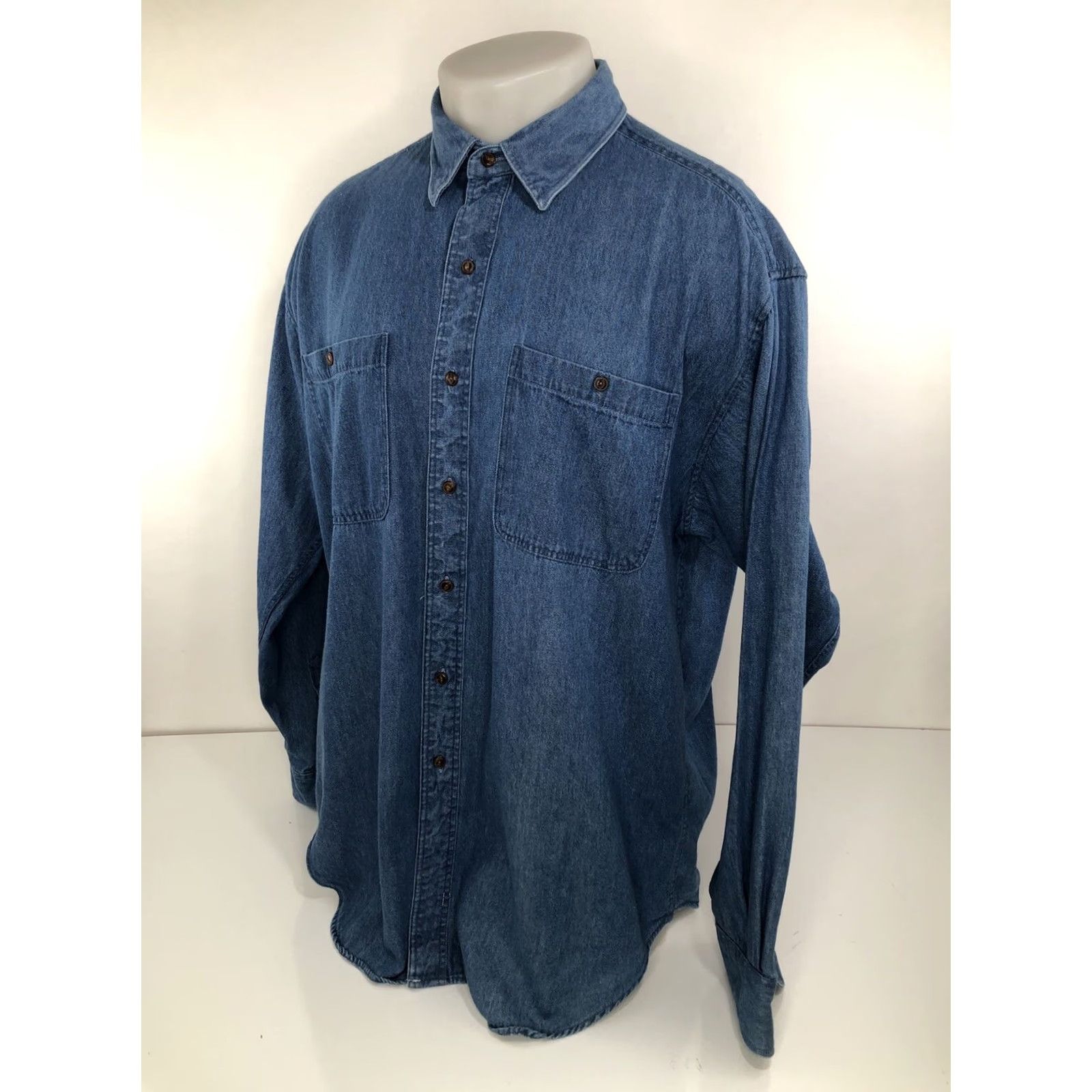 Ralph Lauren Chaps / Ralph Lauren Country Cottons Denim Shirt 1990s Vintage Blue 17.5 34/35 Long Sleeve Men's Shirt Boots style Size US XXL / EU 58 / 5 - 3 Thumbnail