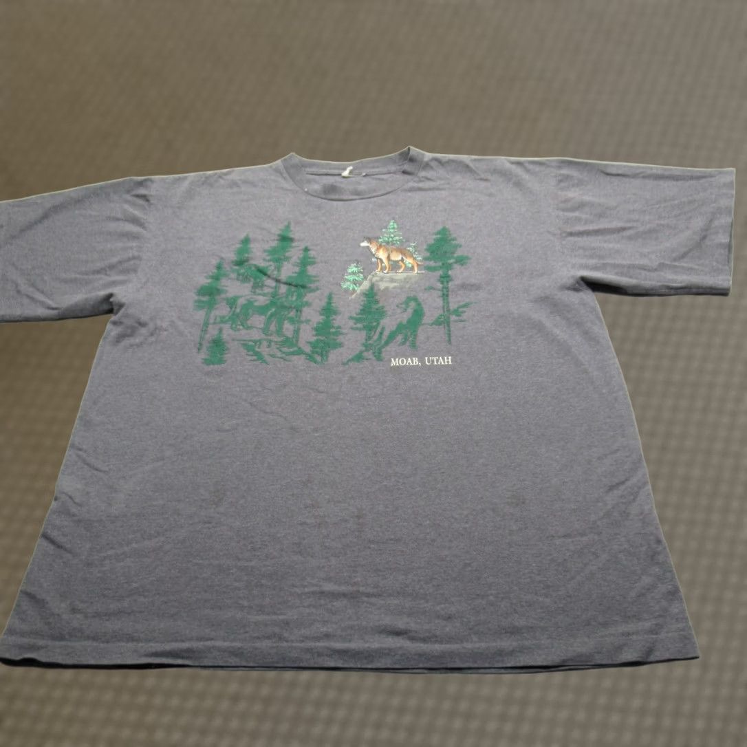 Vintage VINTAGE Moab Utah Shirt Mens XL Gray Graphic Print Short Sleeve T-Shirt Regular Crew Neck Men Graphic Print Wolves Evergreen Trees 90s? Size US XL / EU 56 / 4 - 1 Thumbnail