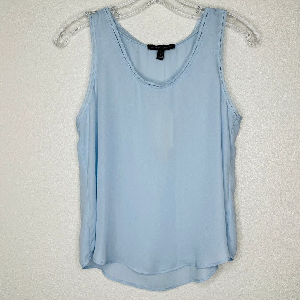 Banana Republic NWT Banana Republic Blue Picot Trim Semi Sheer Tank Top XSP Size XS / US 0-2 / IT 36-38 - 2 Thumbnail