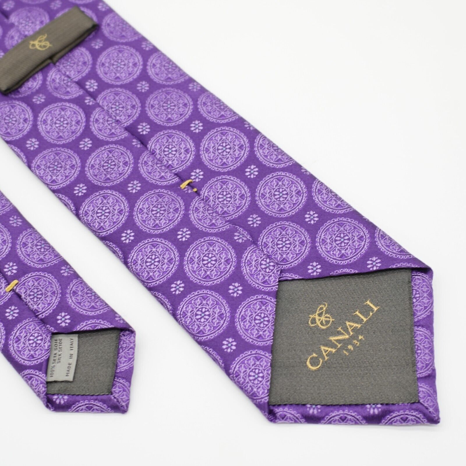 Canali Canali 1934 Purple Geometric Floral Woven Silk Tie Size ONE SIZE - 6 Thumbnail