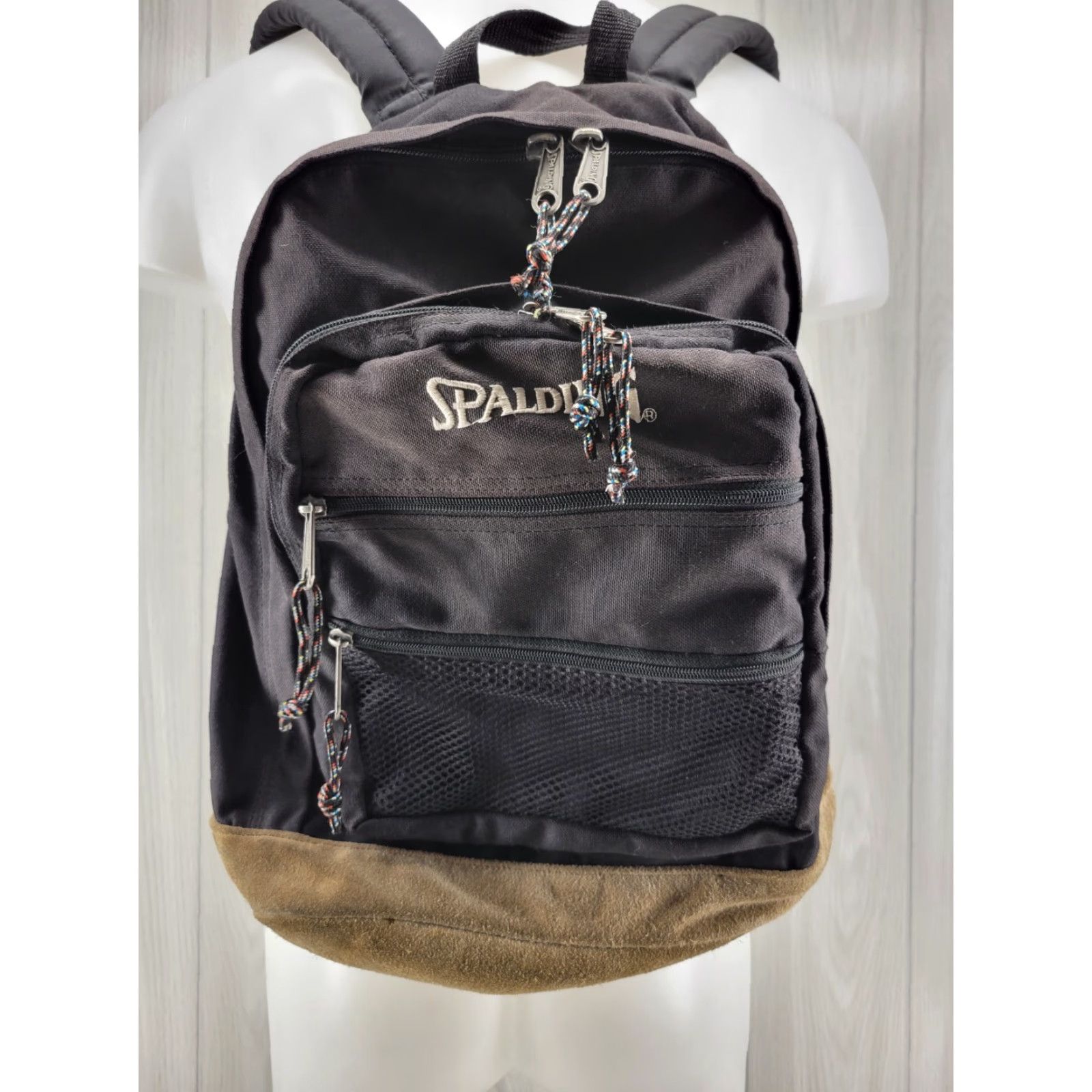 Spalding VINTAGE Spalding Backpack 90s Leather Bottom Black Canvas Medium Unisex Adults Bag Bag School Backpack Mens Womens Size US 31 - 2 Thumbnail