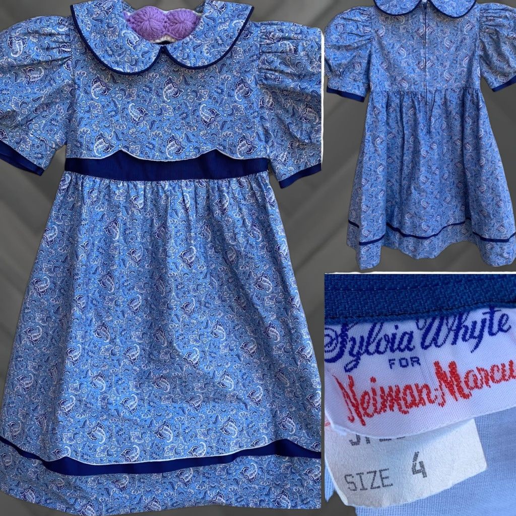 Neiman Marcus VINTAGE Sylvia Whyte For Neiman Marcus Dress Floral Paisley Puffy Sleeves Size 4 Girls Size ONE SIZE - 1 Thumbnail