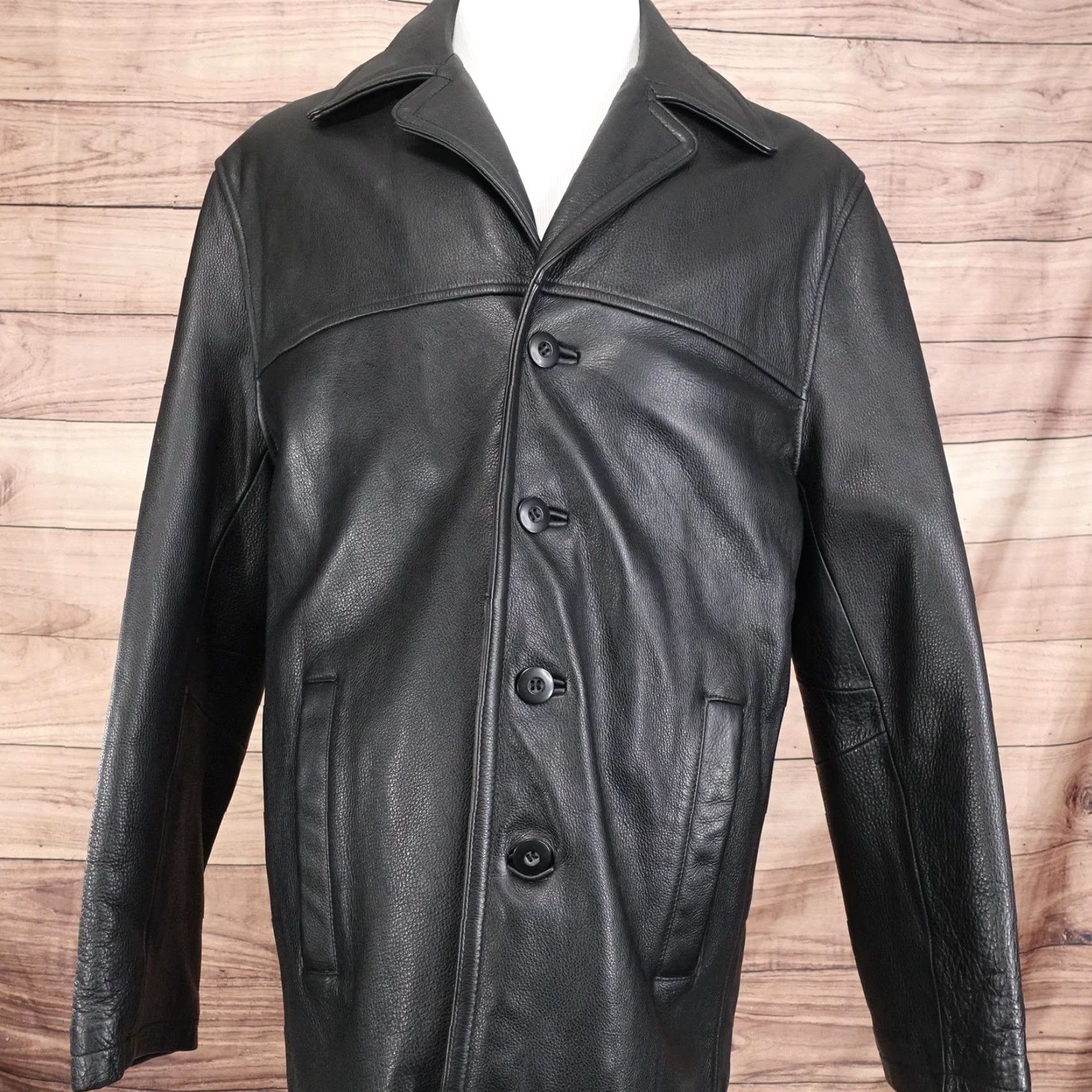 Vintage M. Julian by Wilsons Leather Coat Mens Large Black Button Overcoat Lined Warm Size US L / EU 52-54 / 3 - 2 Thumbnail