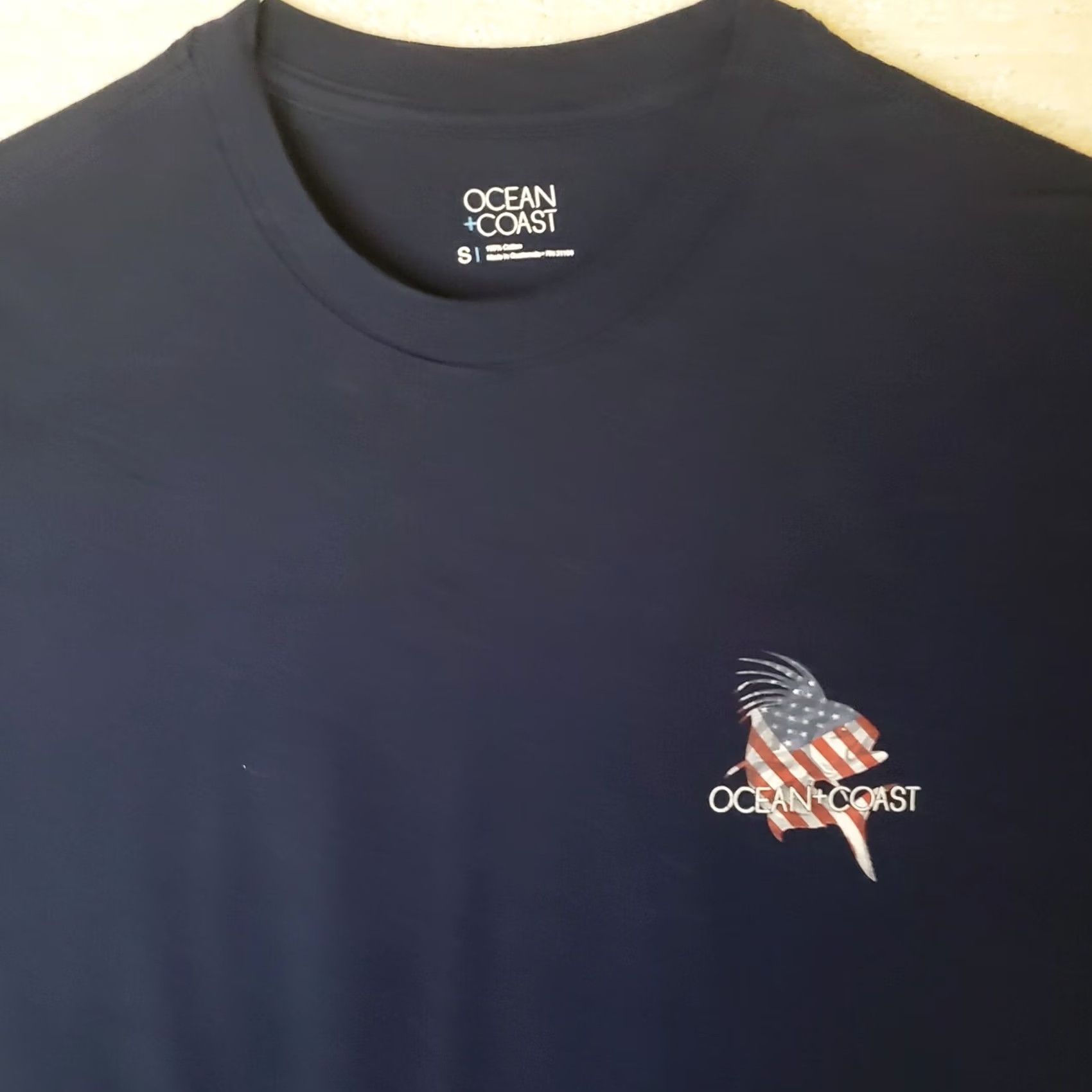 Vintage Ocean + Coast Mens S Navy Blue SS T-Shirt American Flag Roosterfish Size US S / EU 44-46 / 1 - 3 Thumbnail