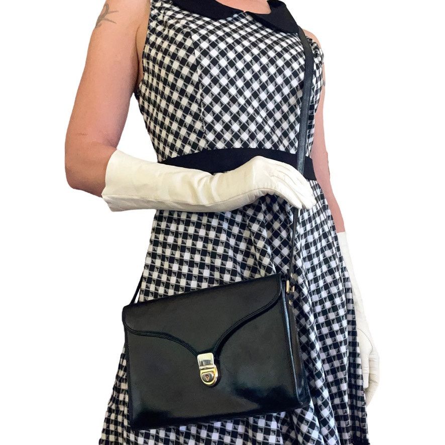 Nordstrom × Vintage Vintage Nordstrom Black Leather Box Purse Crossbody Handbag Size ONE SIZE - 3 Thumbnail
