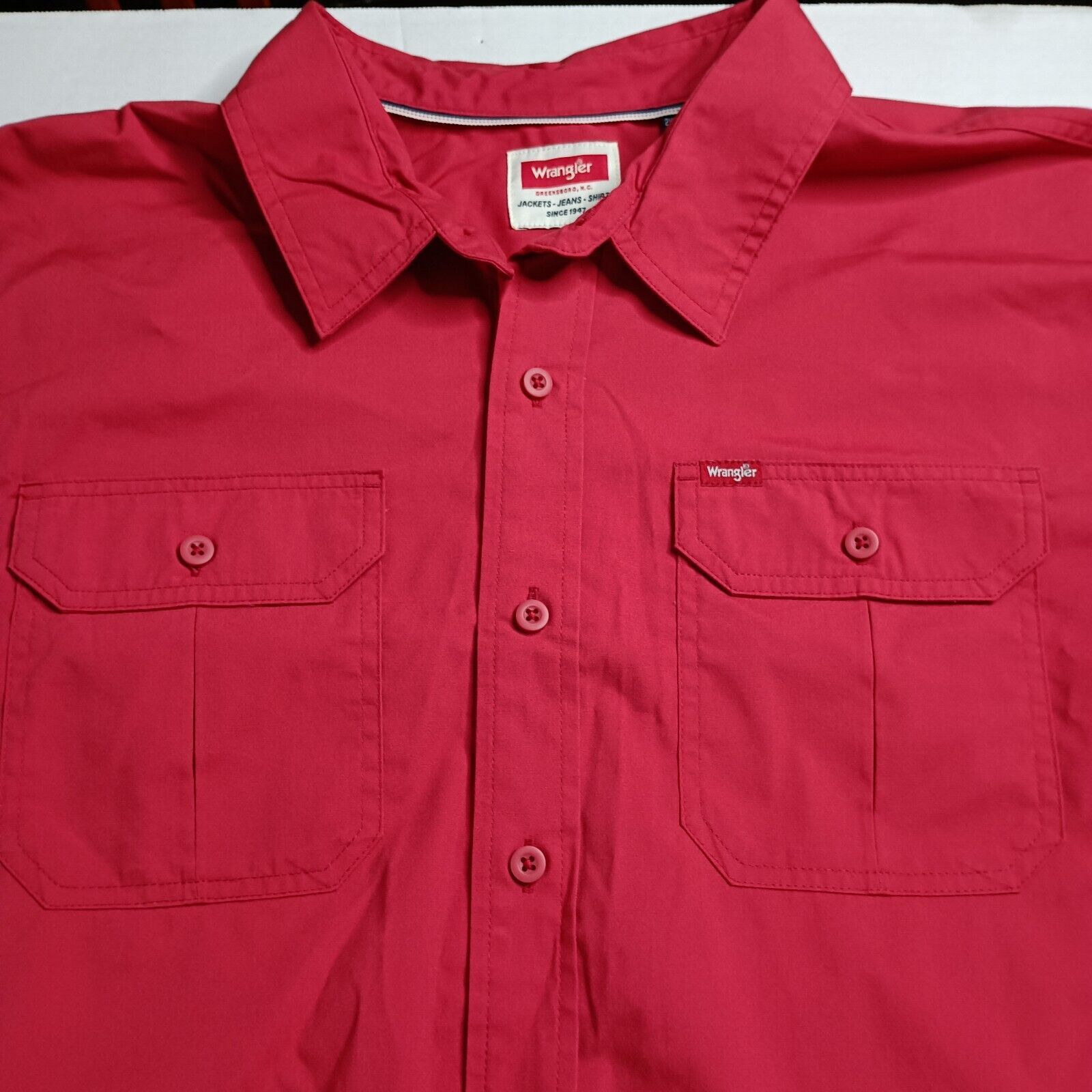 Wrangler Wrangler S/S Twill Button Up Shirt Red Relaxed Fit Size 2XL Size US XXL / EU 58 / 5 - 2 Thumbnail