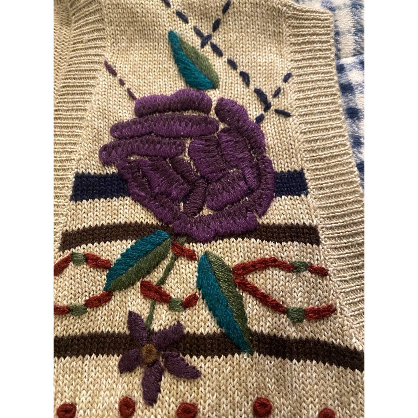 Vintage VINTAGE Napa Valley Vest Knit Flower Embroidered Wool Blend Cardigan Beige XL Women’s Size XL / US 12-14 / IT 48-50 - 6 Thumbnail