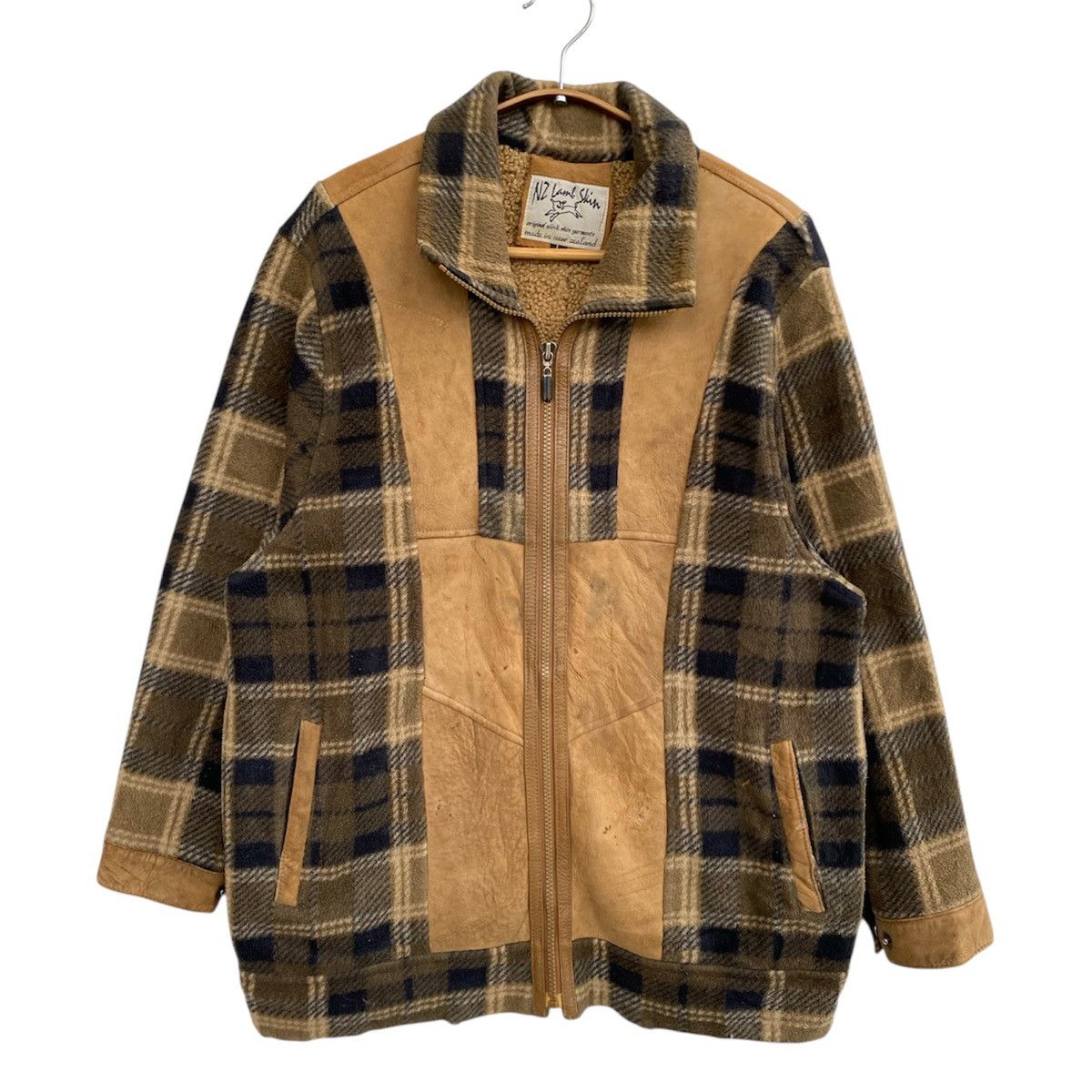 Vintage NZ Lambskin Shearling Suede Panel Plaid Wool Jacket Size US L / EU 52-54 / 3 - 1 Thumbnail