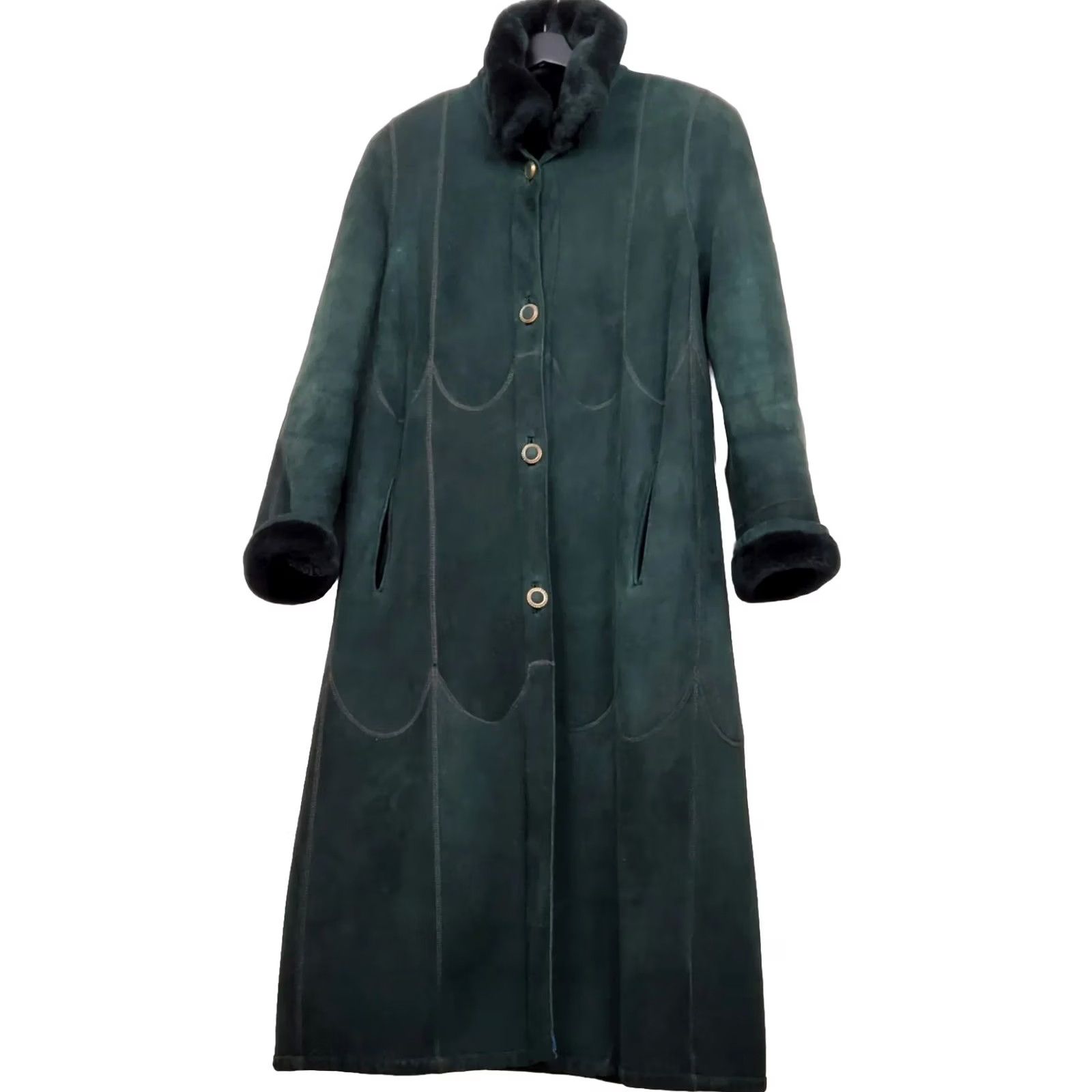 Vintage VINTAGE Birger Christensen Saks Fifth Avenue Green Sheepskin Suede Shearling Lined Overcoat Women Size 8 Coat Size M / US 6-8 / IT 42-44 - 2 Thumbnail