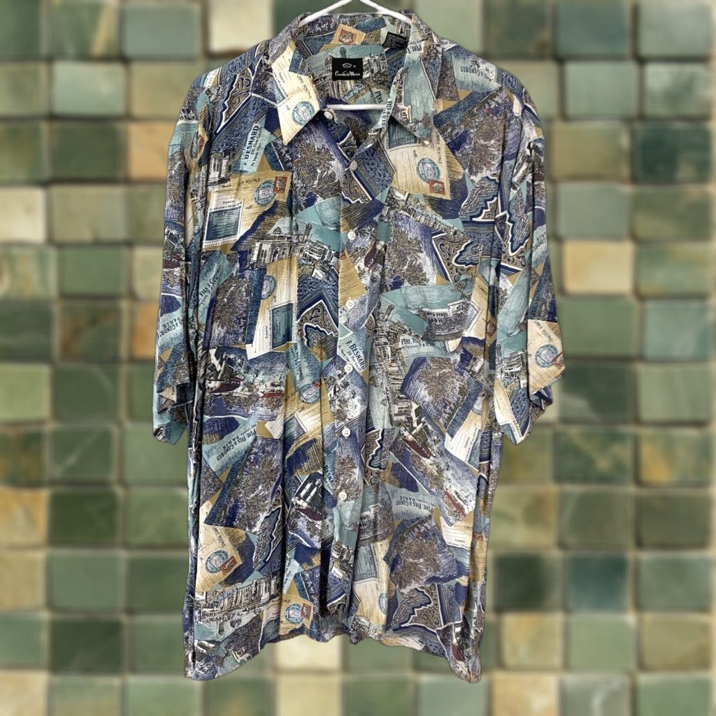 Countess Mara Countess Mara Button-Down Shirt XL Rayon Abstract Postcard Map Travel Beach Vacation Casual Size US XL / EU 56 / 4 - 1 Thumbnail