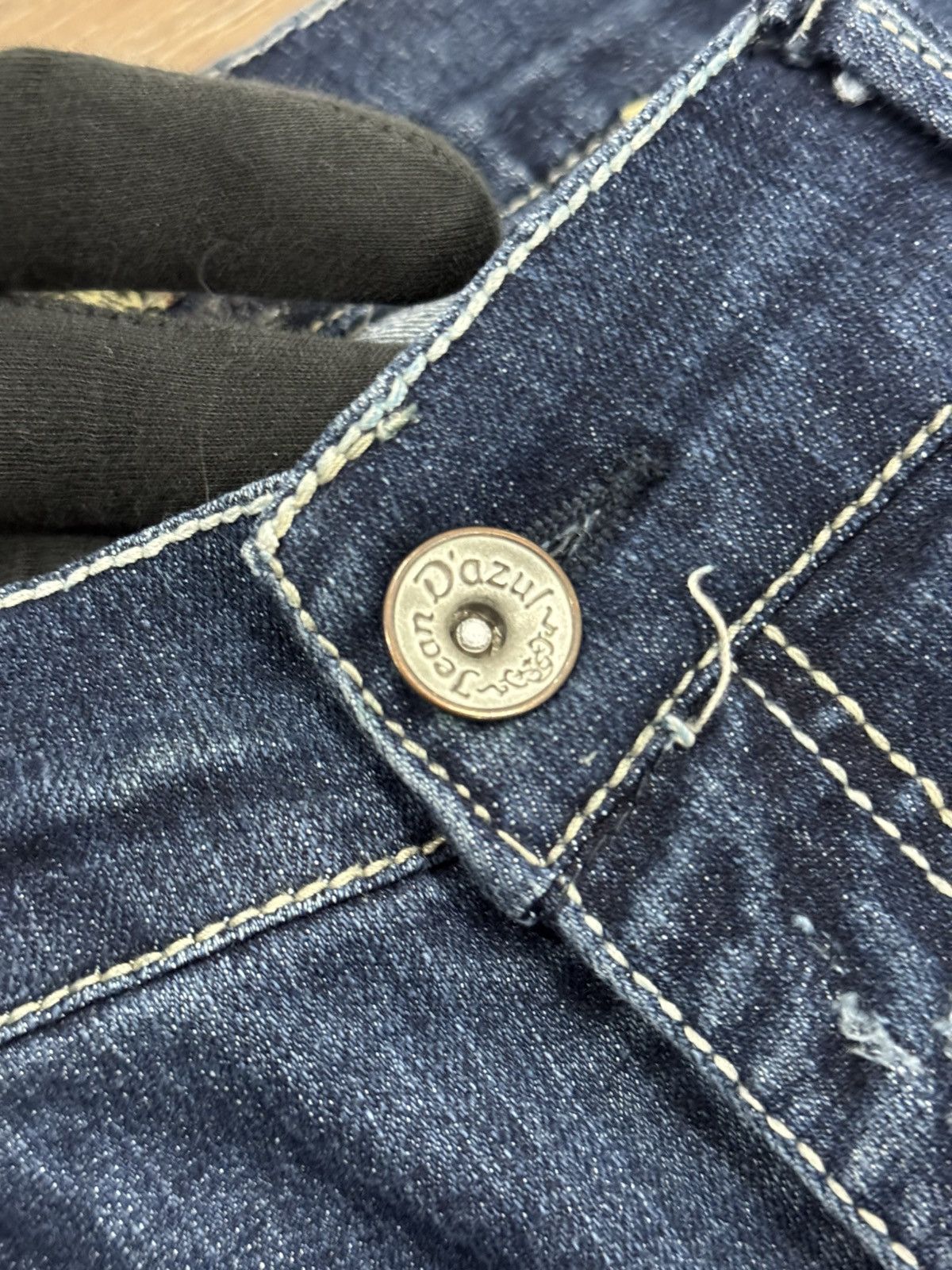 Jean Jean Dazur Distressed Bootcut Jeans Y2K Dark Wash Flared Size 36" / US 14 / IT 50 - 9 Thumbnail