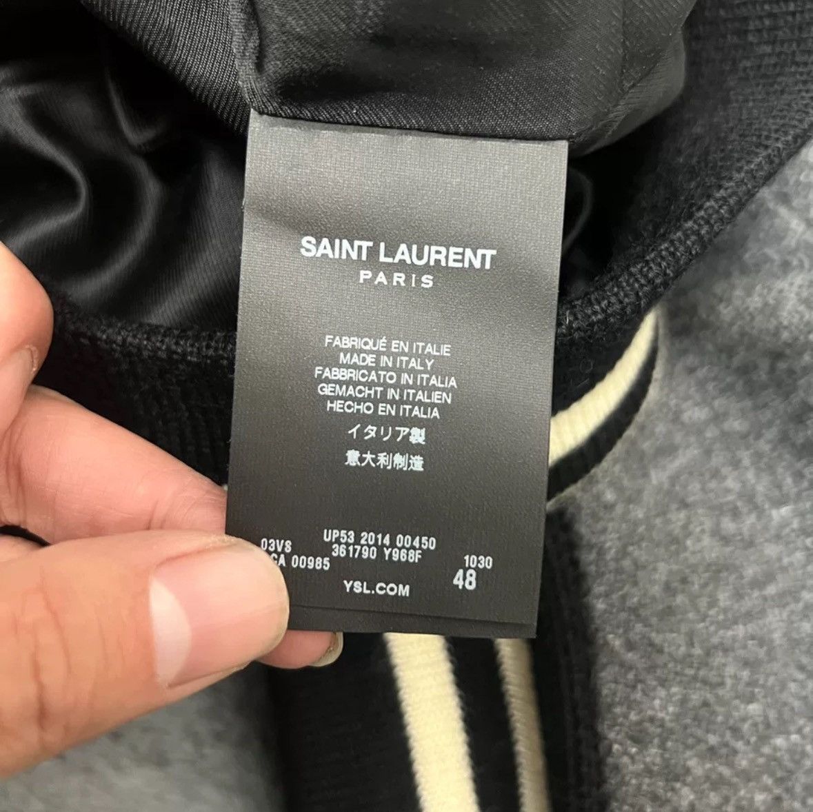 Saint Laurent Paris × Yves Saint Laurent Saint Laurent Pattern Grey Wool Teddy Baseball Jacket Size US S / EU 44-46 / 1 - 6 Thumbnail