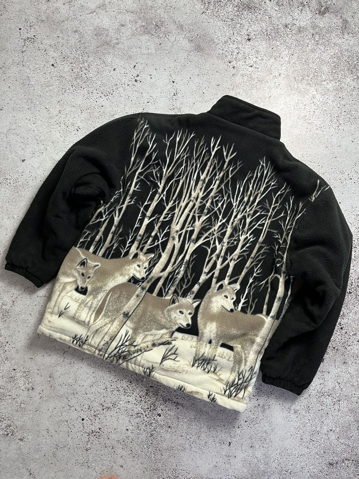 Vintage 🐺Vintage Wolf Fleece Jacket AOP Graphic Nature 90s Y2K Size US XL / EU 56 / 4 - 6 Thumbnail