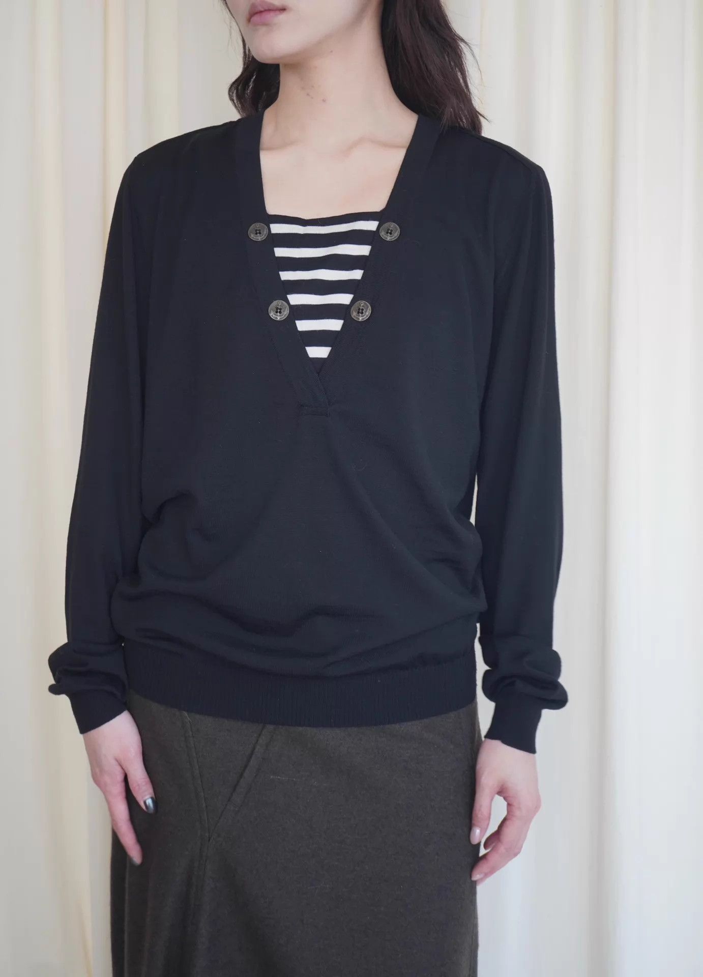 Jean Paul Gaultier JPG 1990s Rare Nautical Wool Layered V-Neck Top S Size S / US 4 / IT 40 - 1 Thumbnail