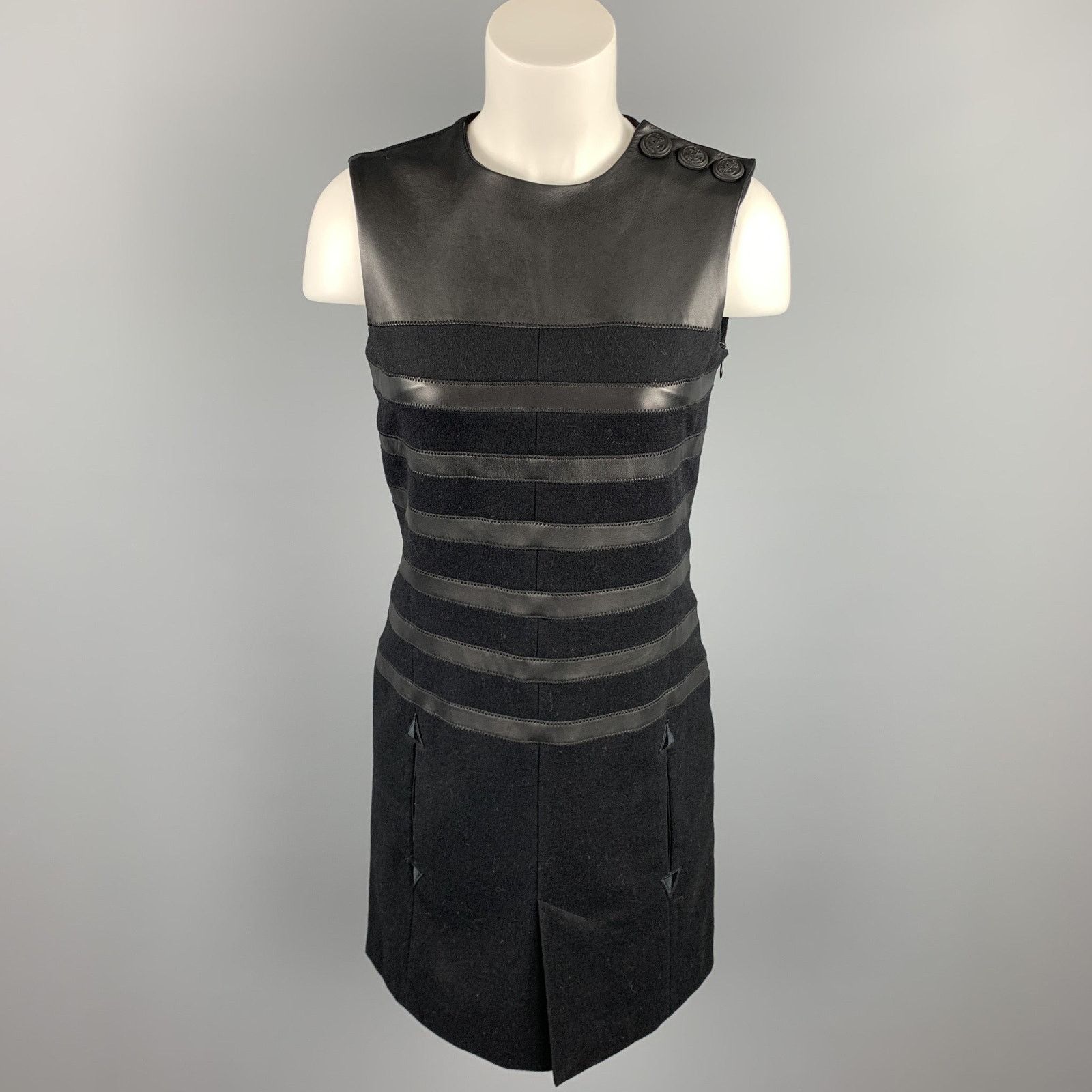 Other GAULTIER 2 Size 6 Black Virgin Wool Leather Trim Shift Dress Size M / US 6-8 / IT 42-44 - 1 Thumbnail