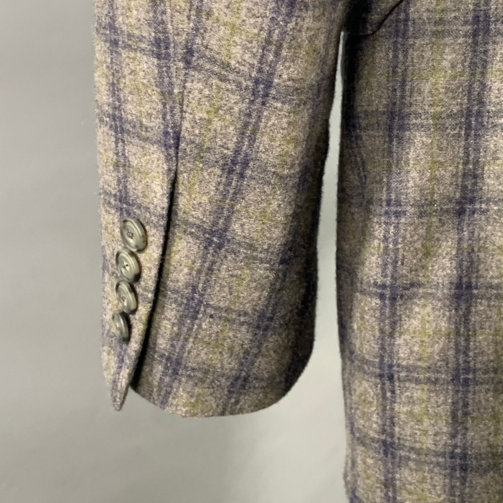 Paul Stuart Size 41 Grey Navy Green Plaid Wool Notch Lapel Sport Coat Size 40R - 5 Thumbnail