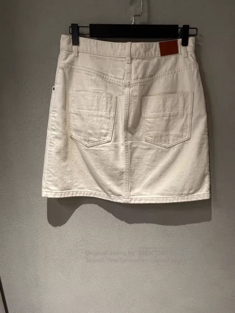 Hermes Hermes Ivory denim fabric with leather trim, A-line skirt Size 24" / US 00 / IT 34 - 2 Thumbnail