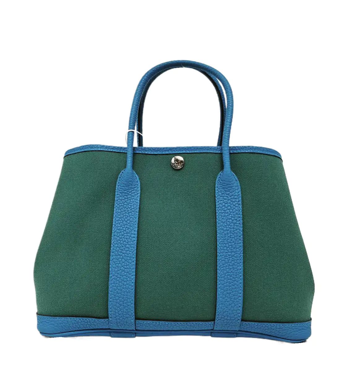 Hermes Hermes Garden Party 30 Vert Peacock canvas Garden Party handbag silver hardware Size ONE SIZE - 1 Thumbnail